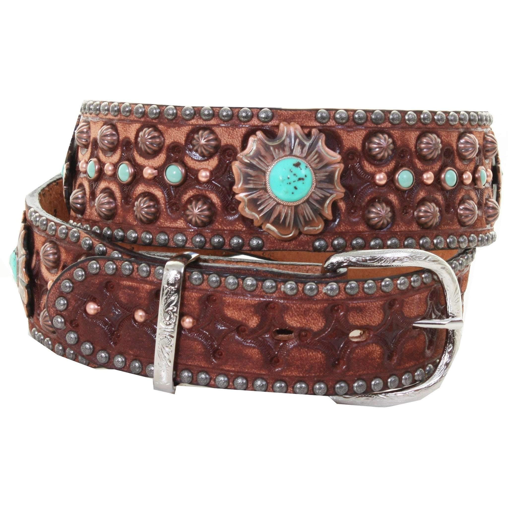 B954 - Mahogany Vintage Studded Belt Belt