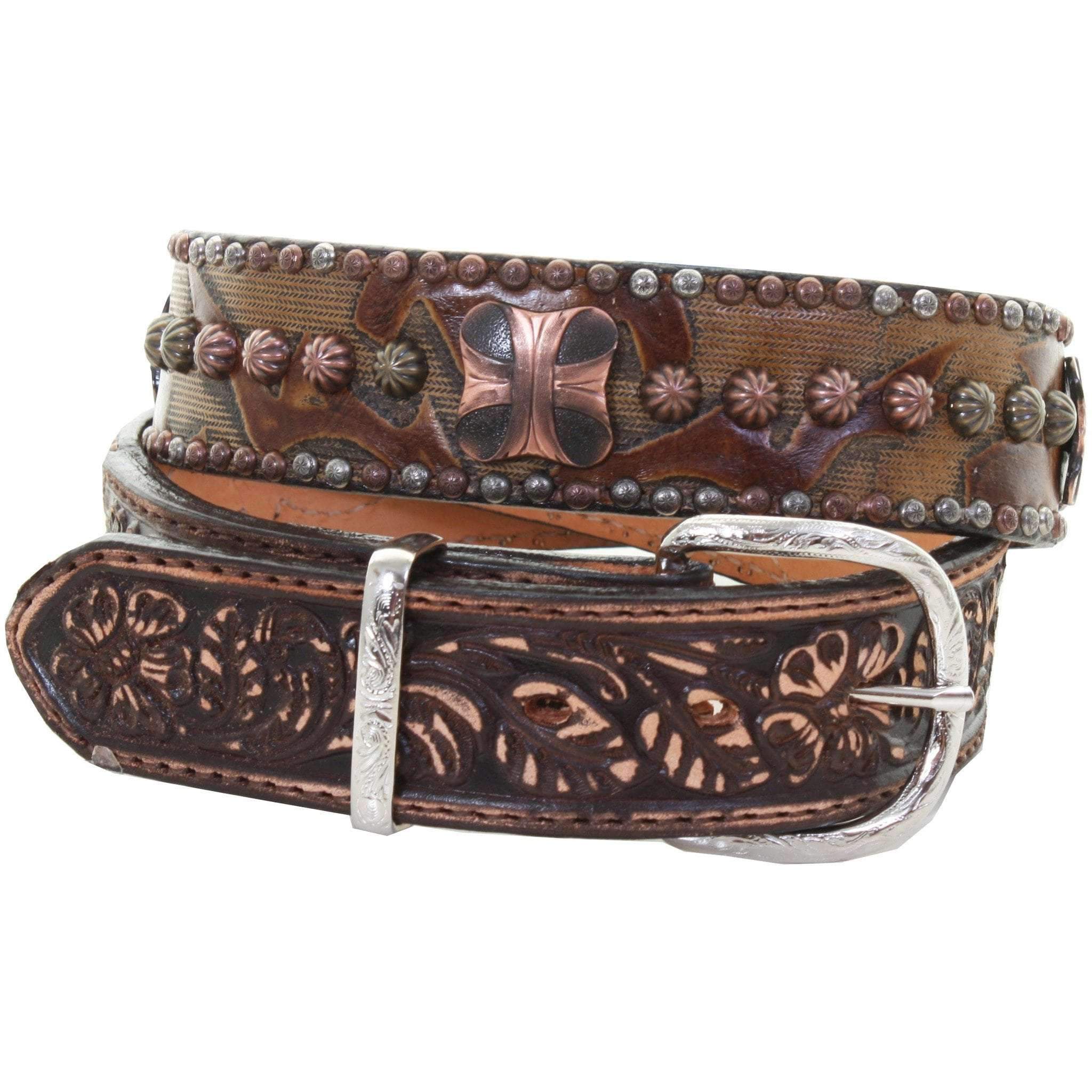 B962 - Laredo Burnt Brown And Floral Tooled Belt Belt