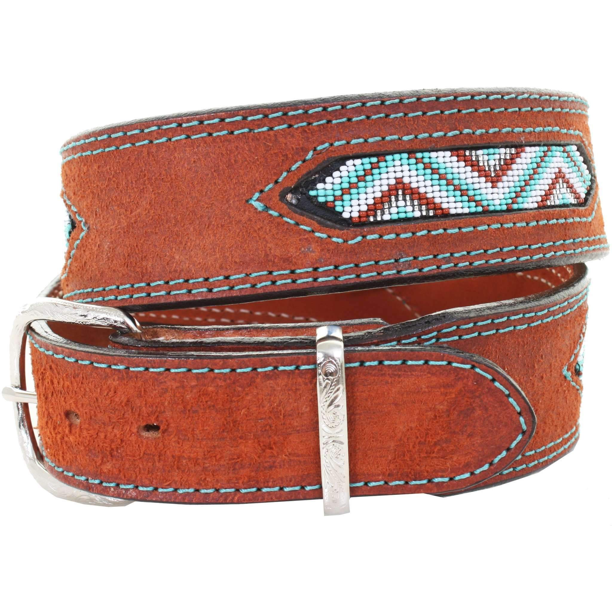 B977 - Chestnut Rough Out Beaded Belt Belt