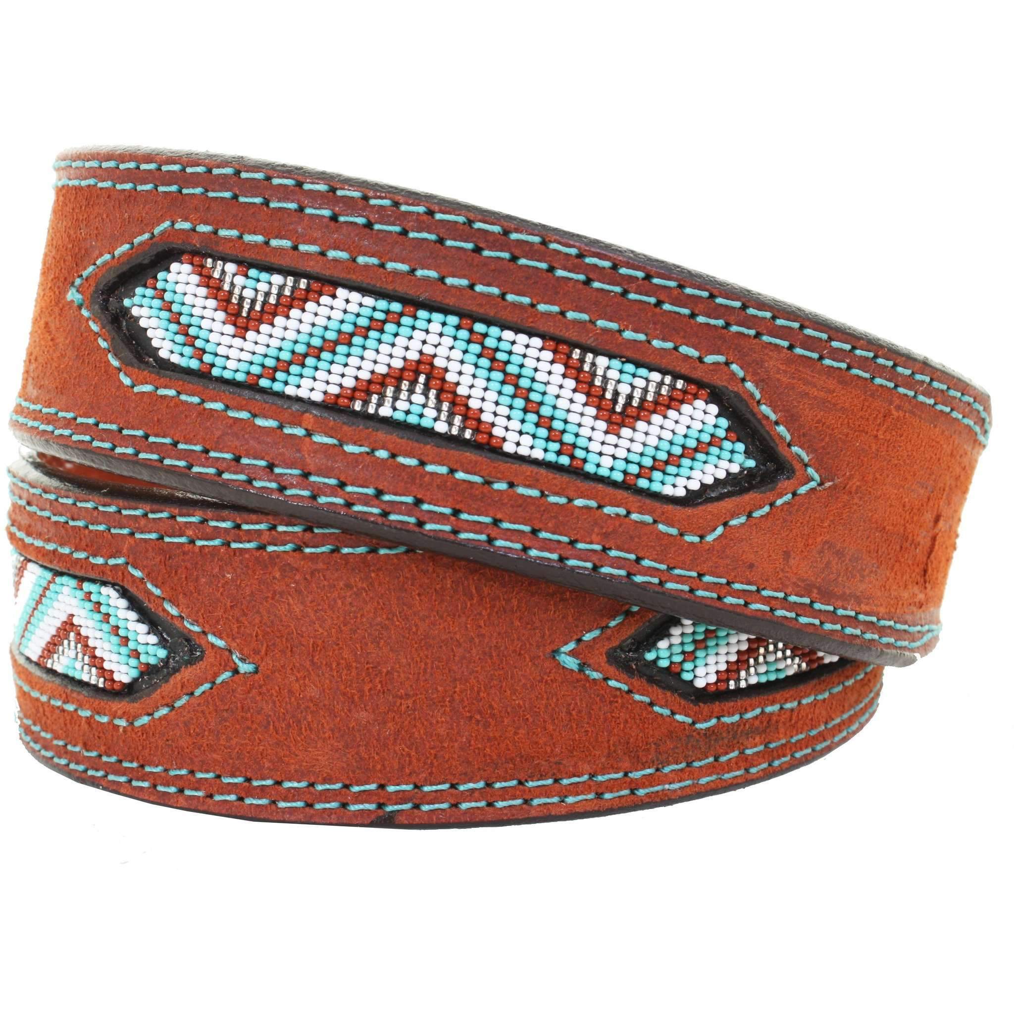 B977 - Chestnut Rough Out Beaded Belt Belt