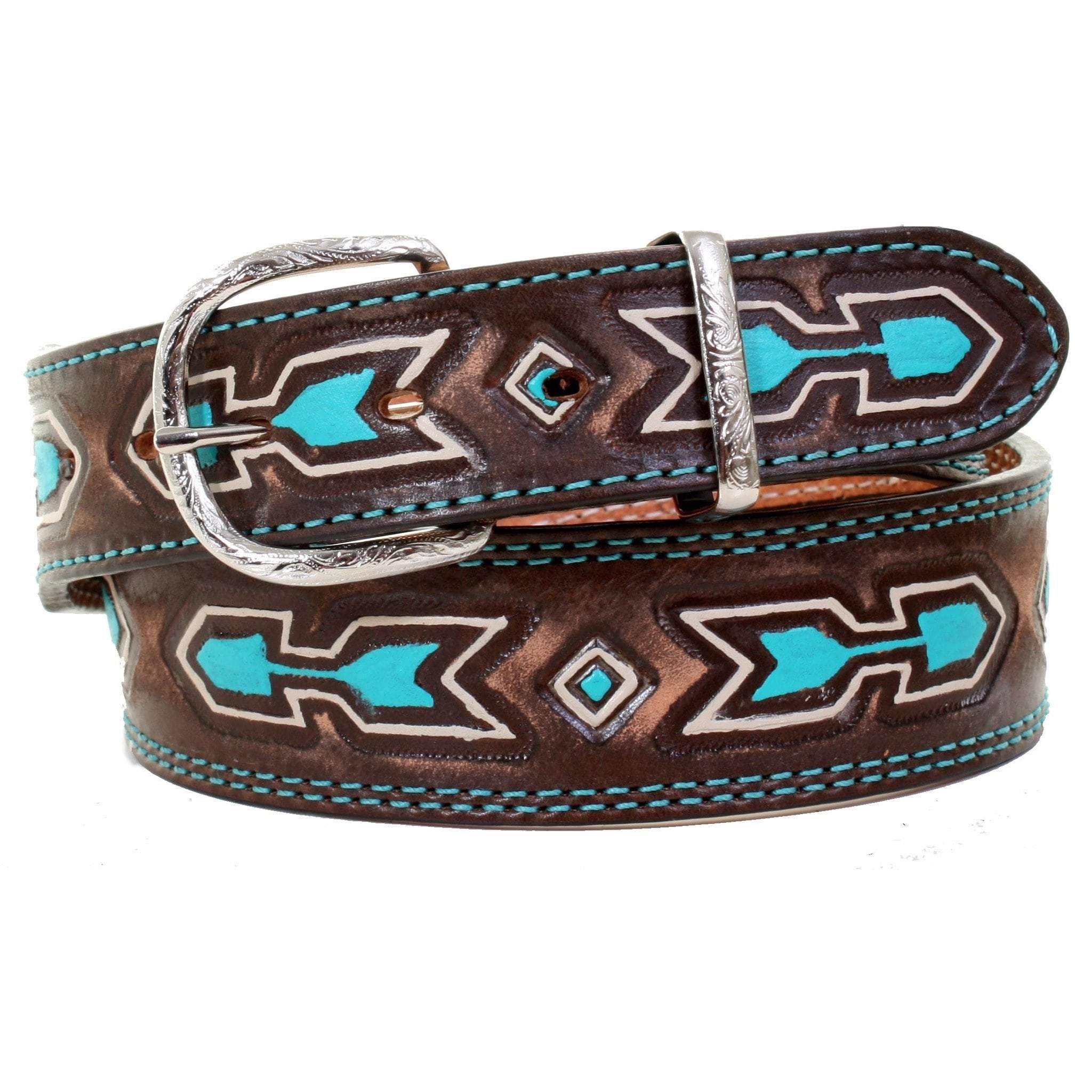 B987 - Brown Vintage Tooled Belt Belt
