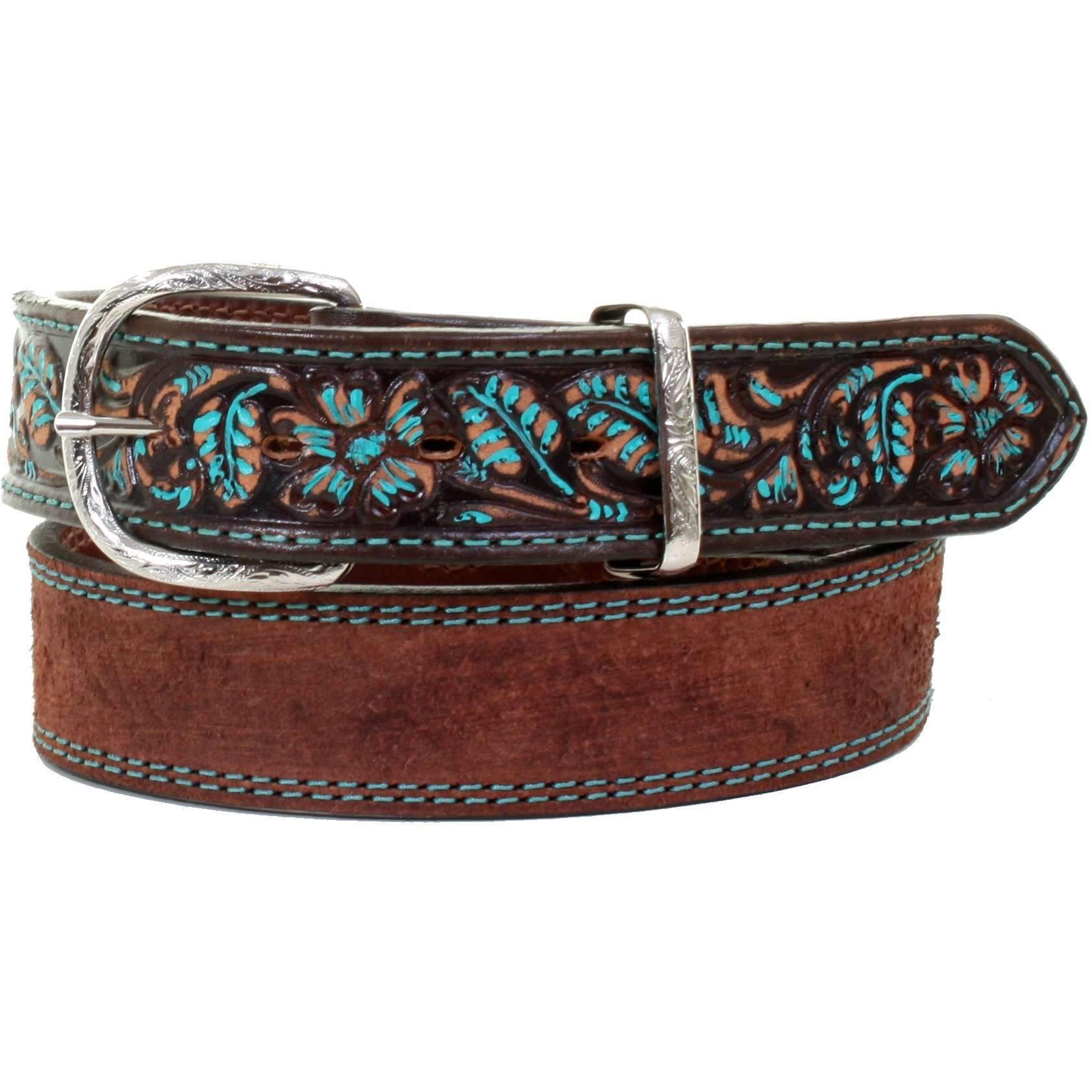 B994A - Brown Rough Out Tooled Belt Belt