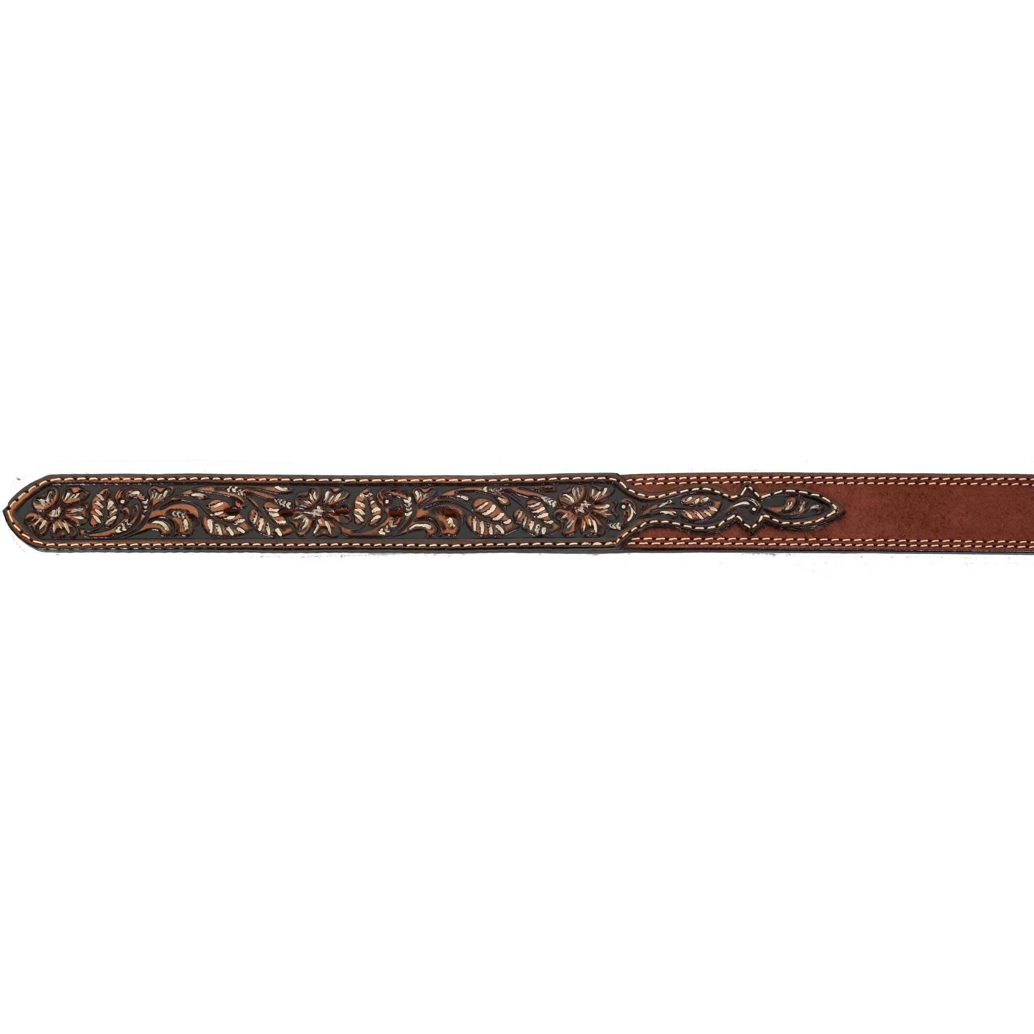 B994 - Brown Rough Out Tooled Belt Belt