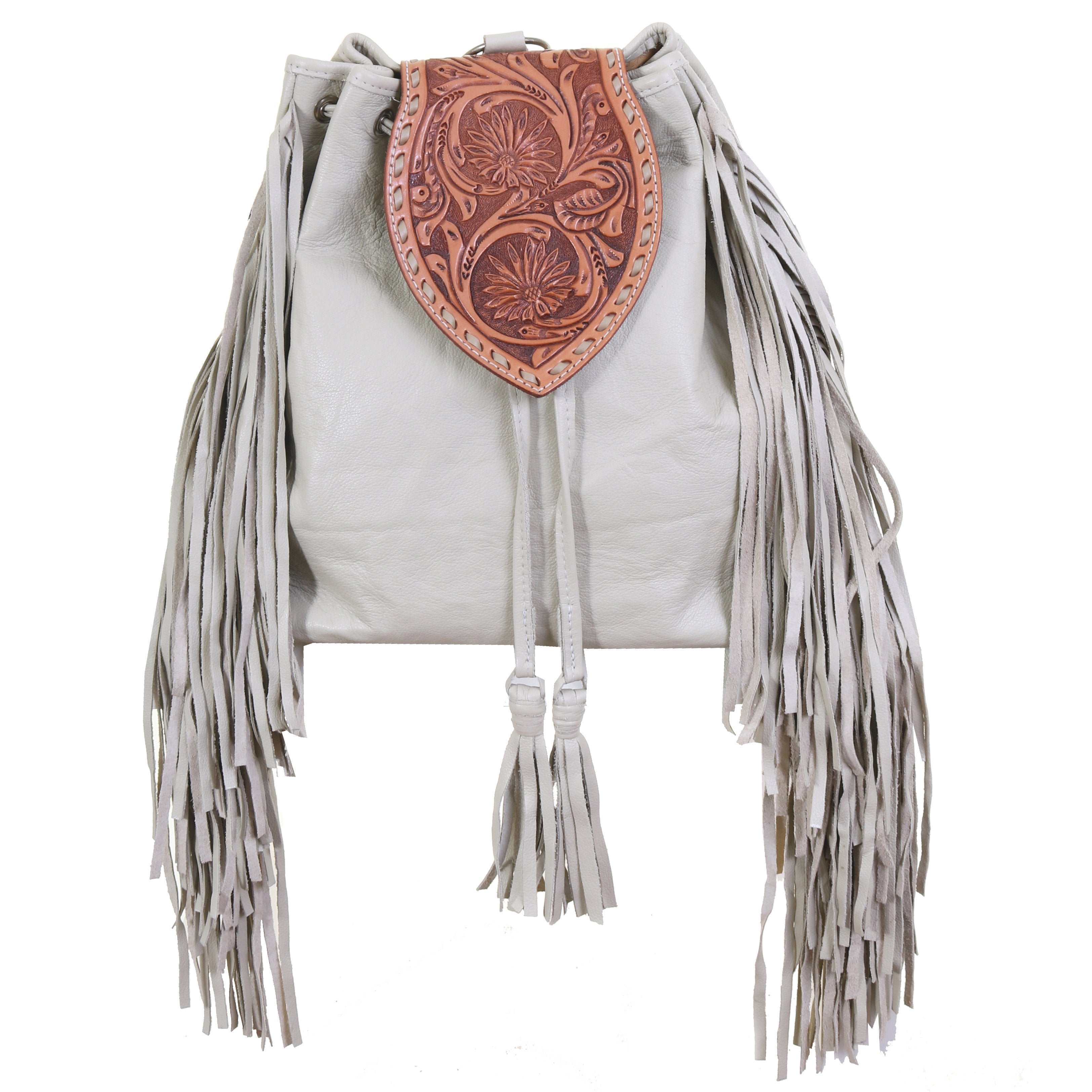 Bbp01 - Egg Shell Daisy Tooled Big Backpack Handbag