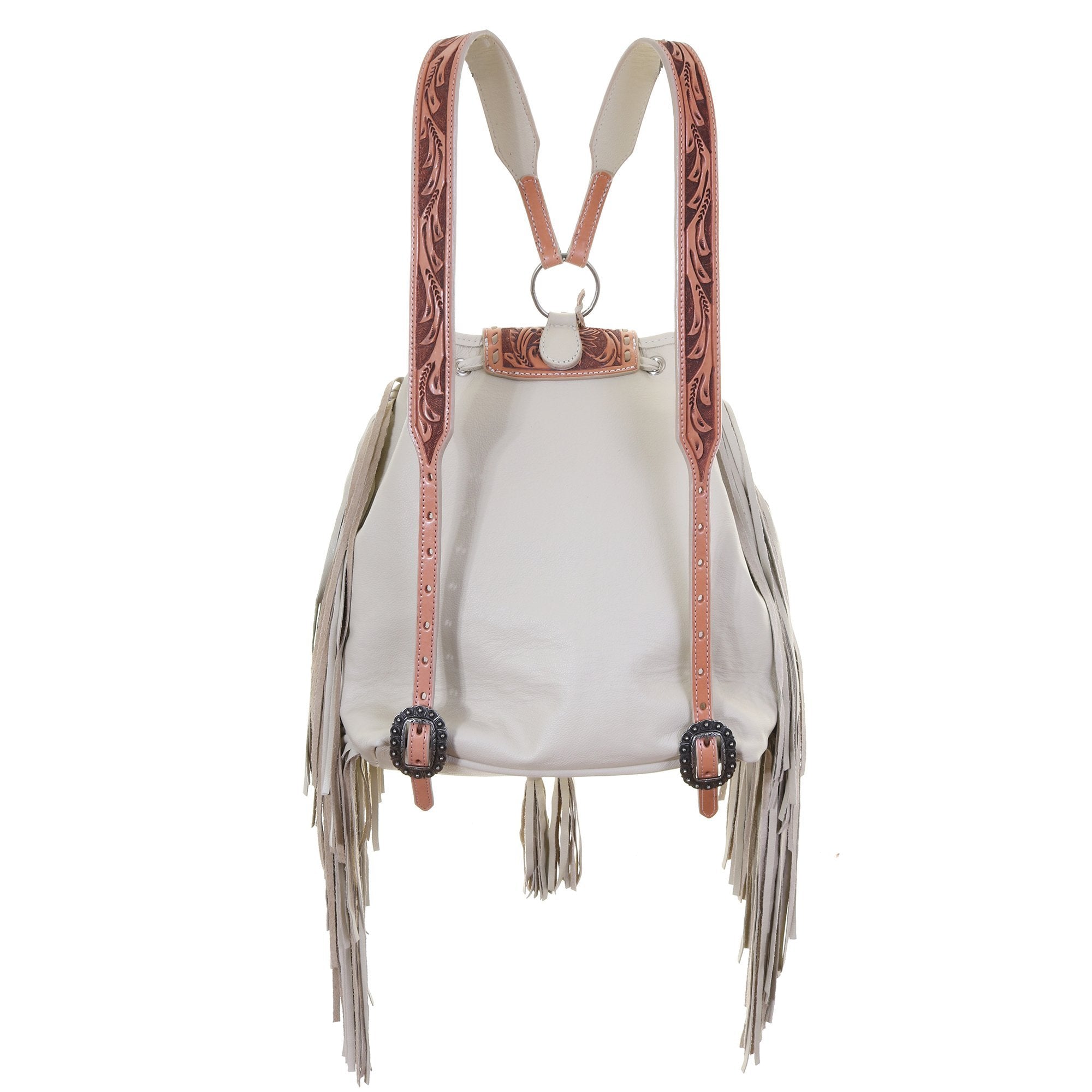 Bbp01 - Egg Shell Daisy Tooled Big Backpack Handbag