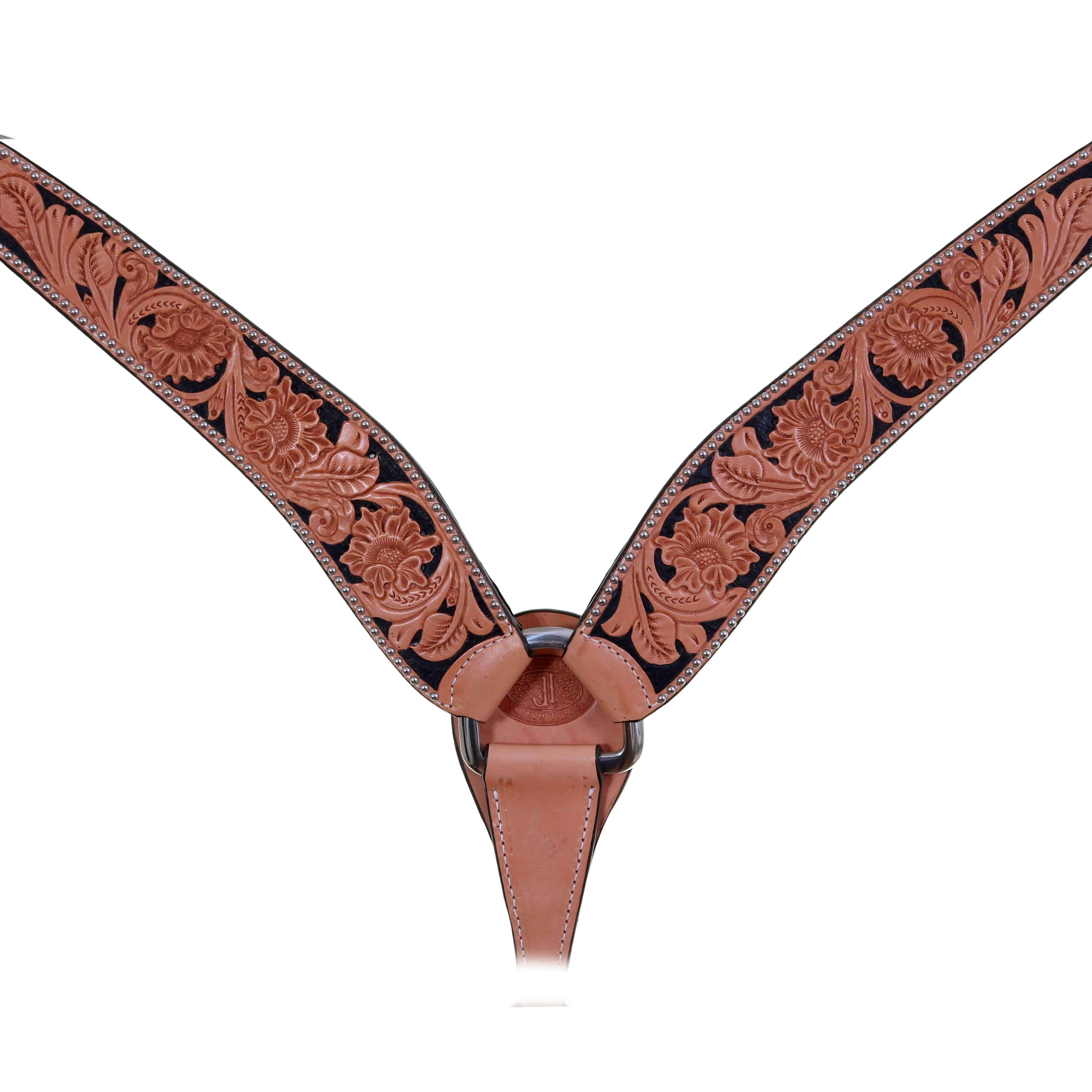 Bc1010 - Natural Floral Tooled Breast Collar Tack