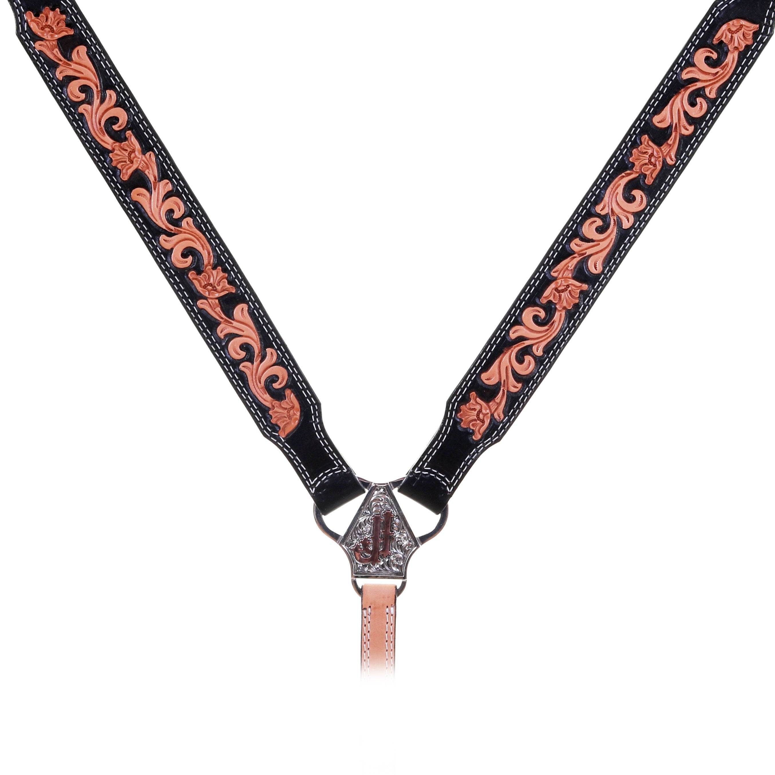 Bc1012 - Natural Floral Tooled Breast Collar Tack