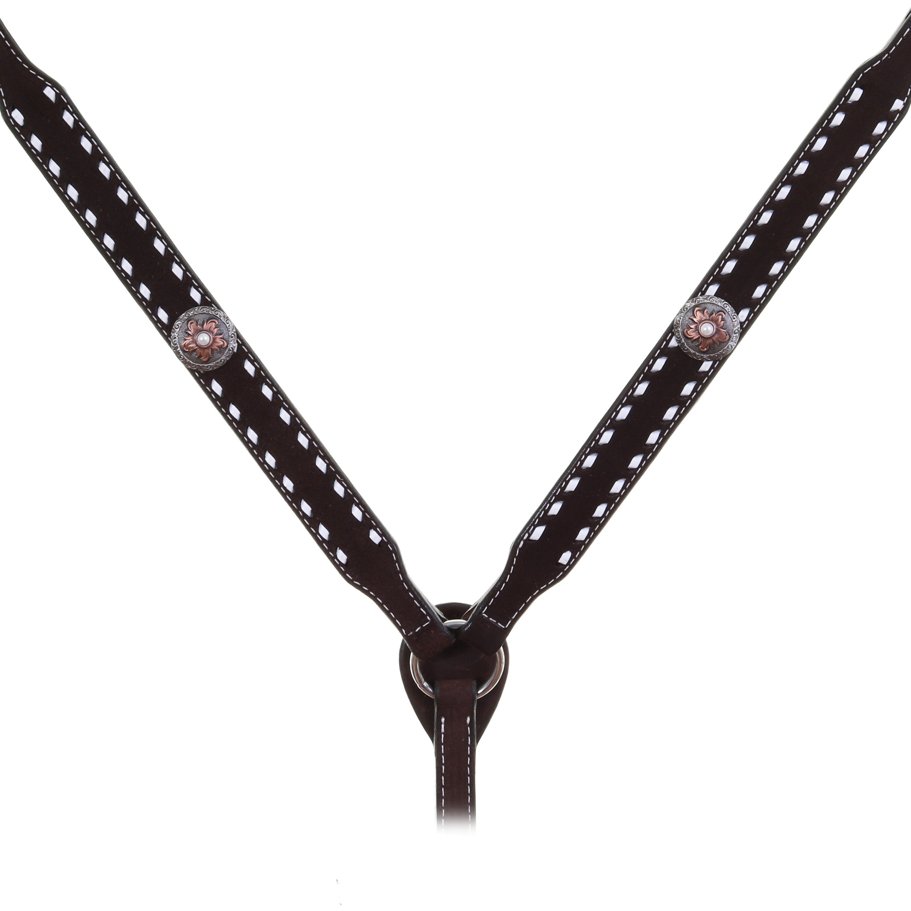 Bc1038 - Brown Rough Out Buck Stitched Breast Collar Tack