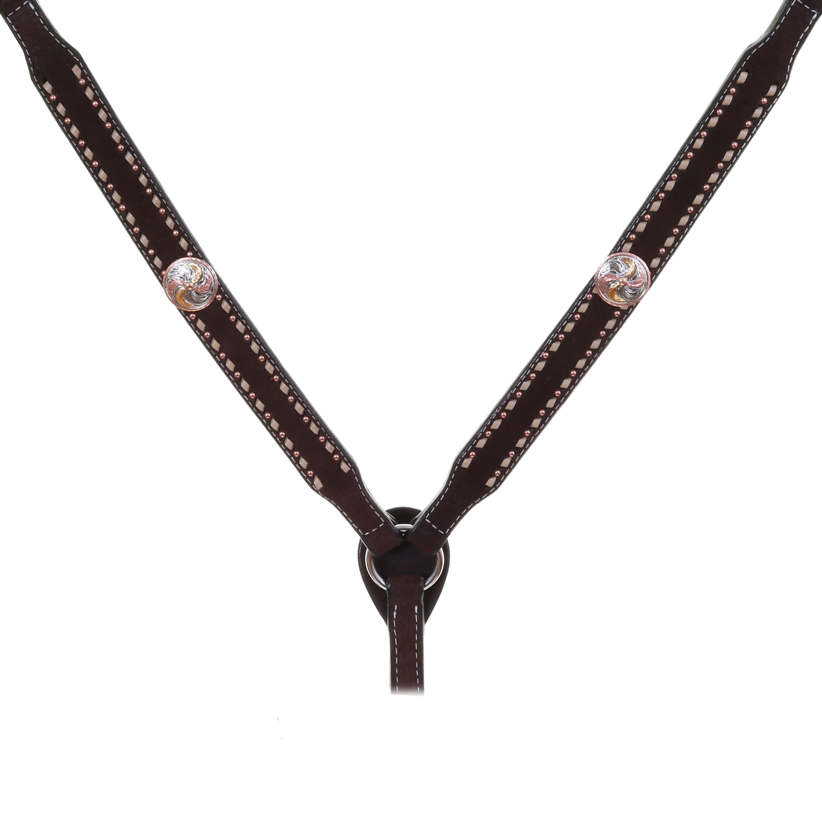 Bc1043 - Brown Rough Out Buck Stitched Breast Collar Tack