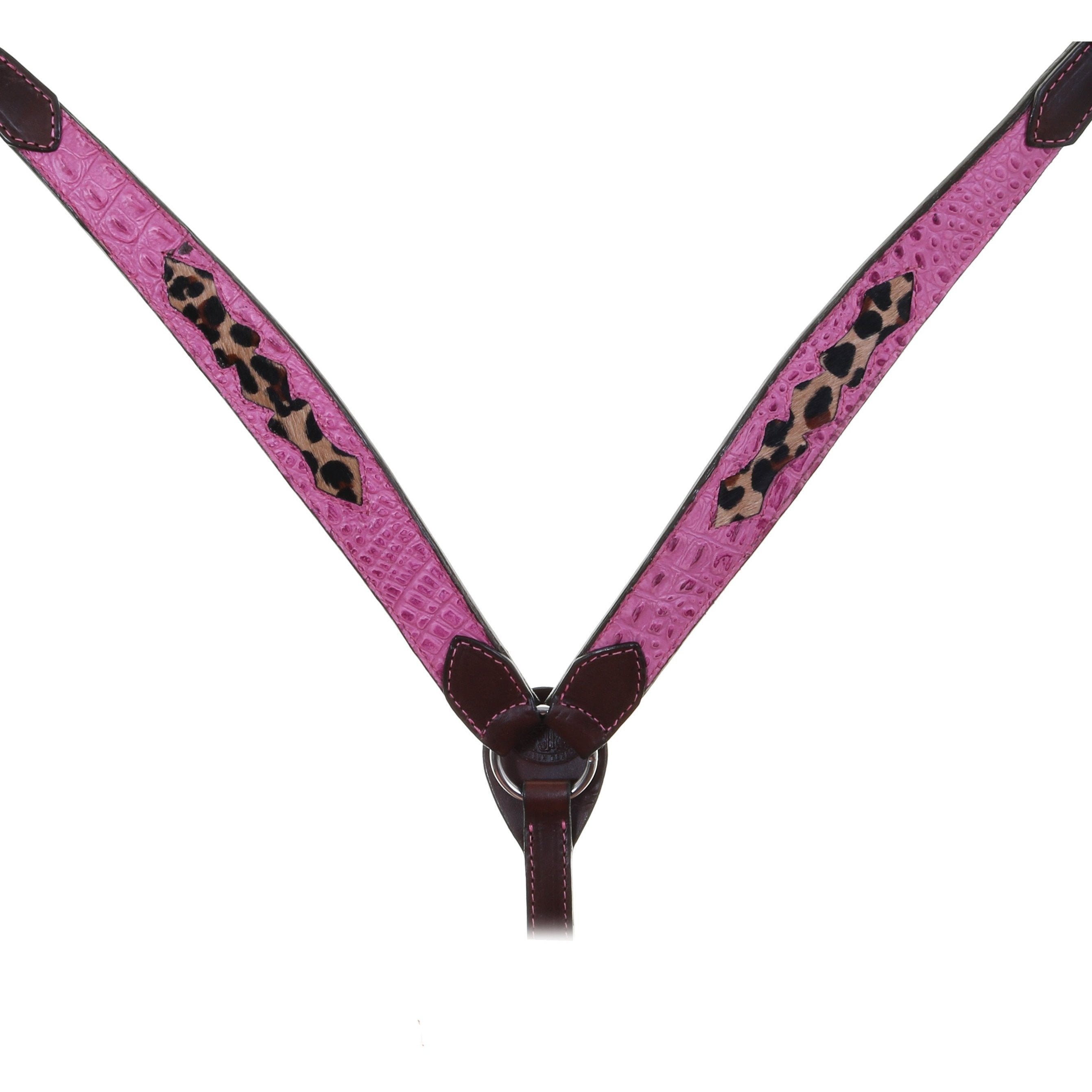 Bc1060 - Pink Gator And Jaguar Inlay Breast Collar Tack
