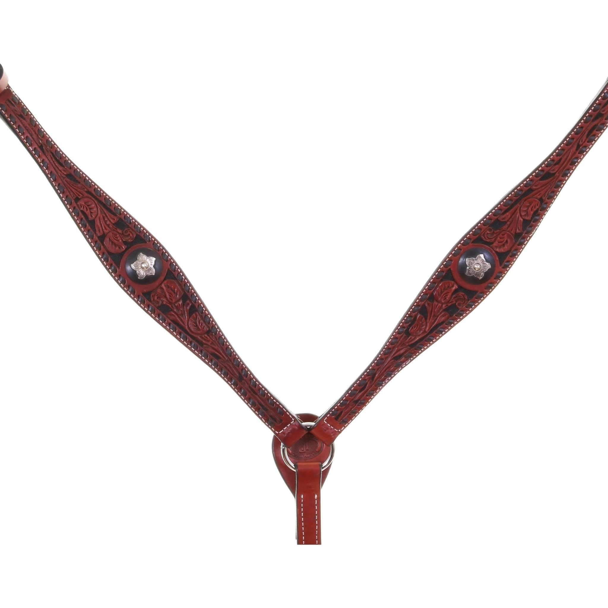 Bc998 - Chestnut Leather Floral Tooled Breast Collar Tack