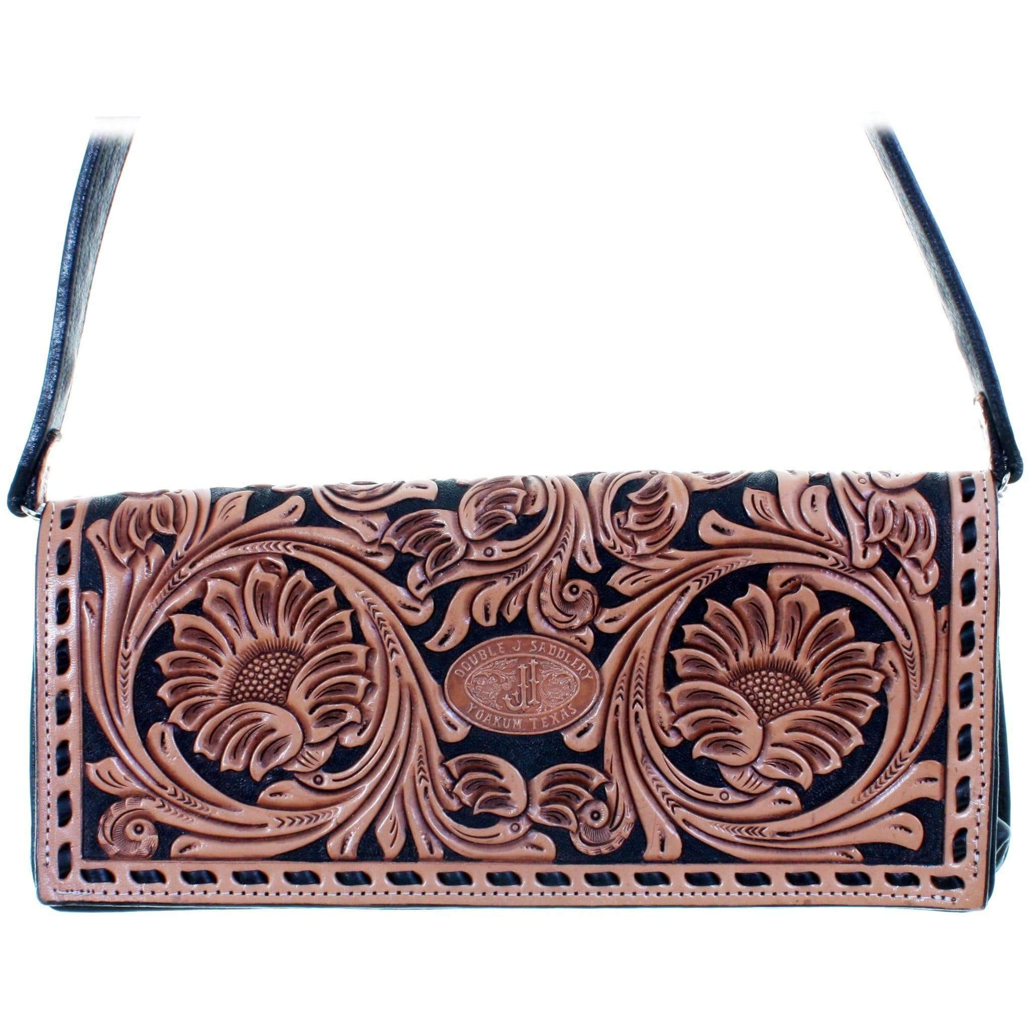 Bch45 - Sunflower Tooled Western Buckle Clutch Handbag