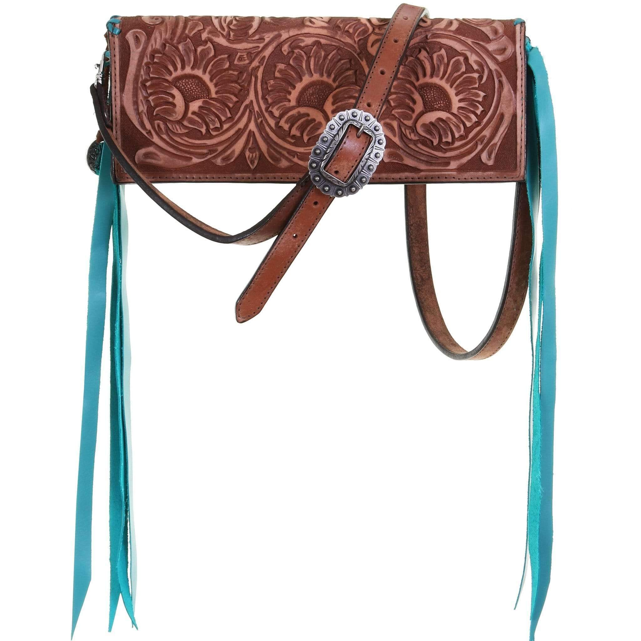 Bch49 - Sunflower Tooled Pecan Vintage Western Buckle Clutch Handbag