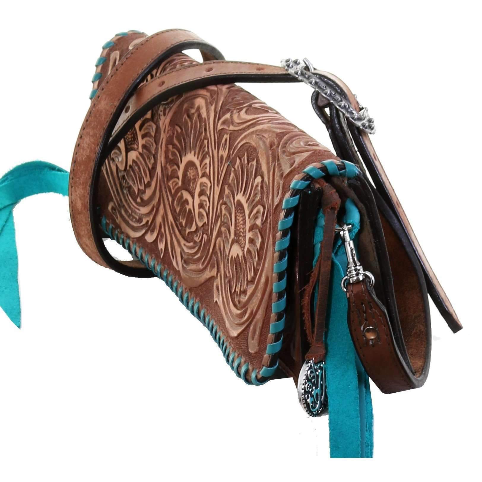 Bch49 - Sunflower Tooled Pecan Vintage Western Buckle Clutch Handbag