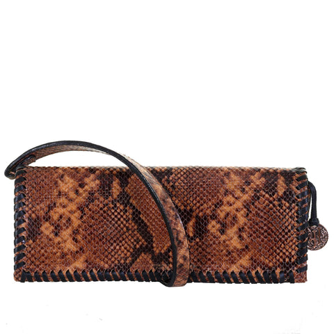 Bch53 - Copperhead Snake Print Western Buckle Clutch Handbag