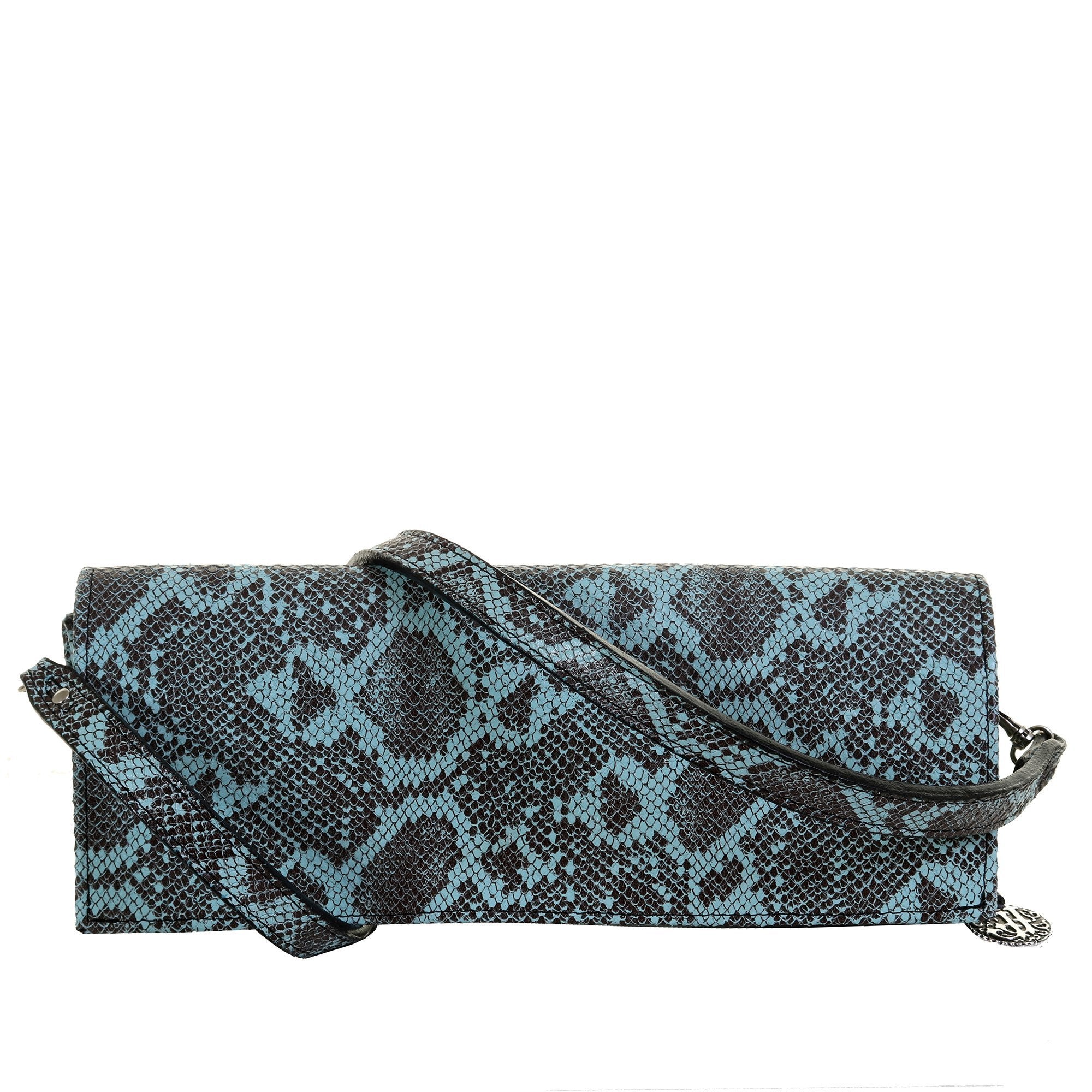 Bch54 - Turquoise Desert Snake Print Western Buckle Clutch Handbag