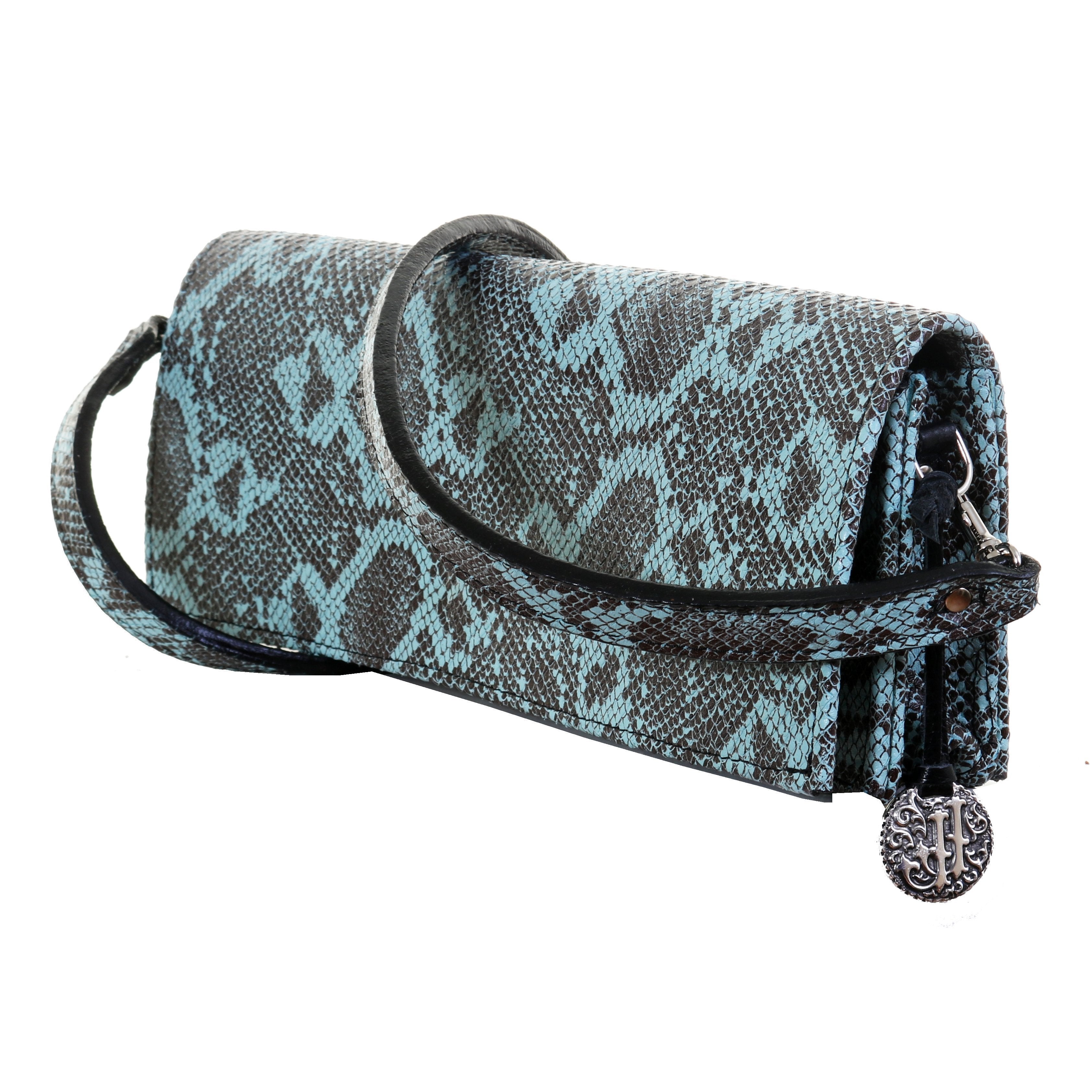 Bch54 - Turquoise Desert Snake Print Western Buckle Clutch Handbag