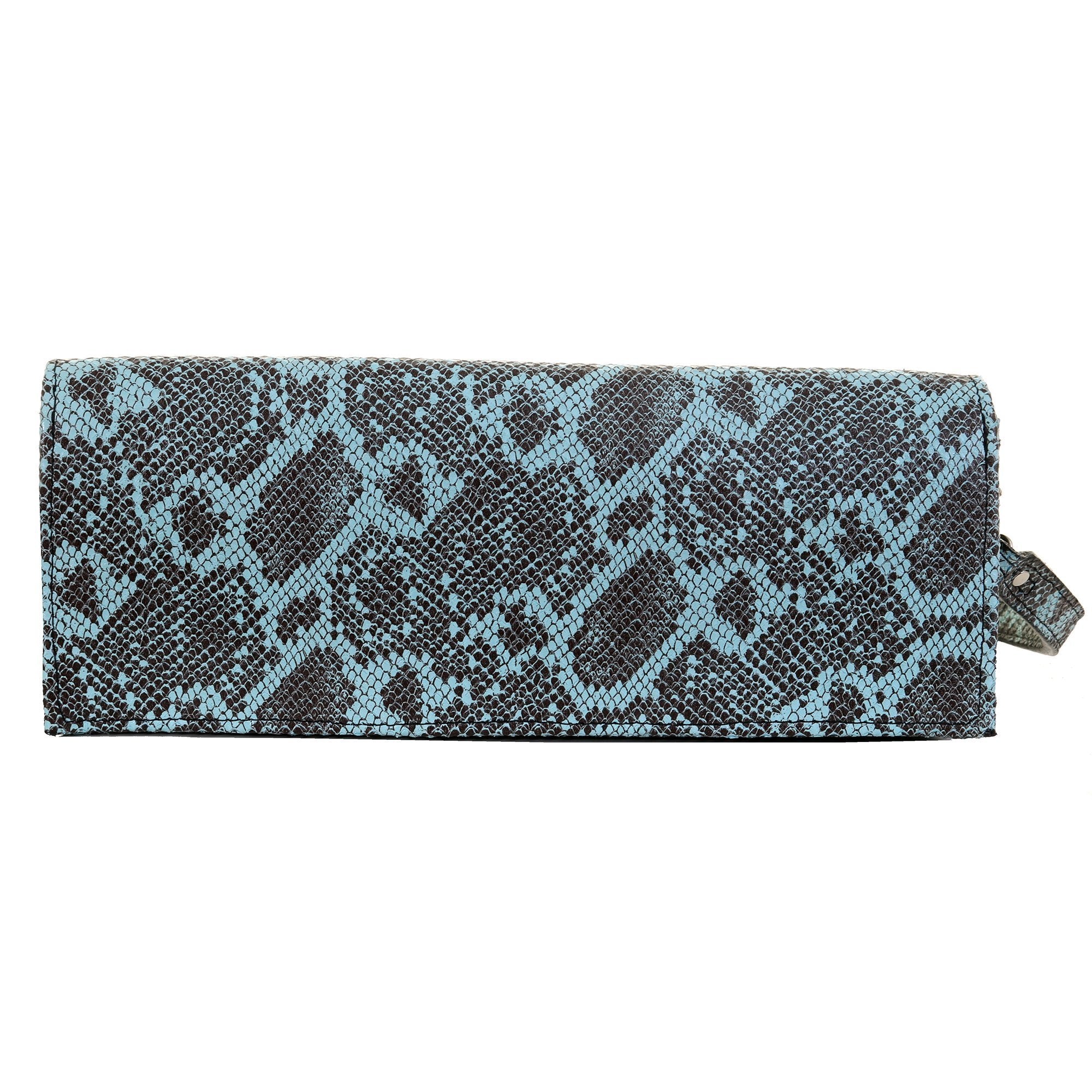 Bch54 - Turquoise Desert Snake Print Western Buckle Clutch Handbag