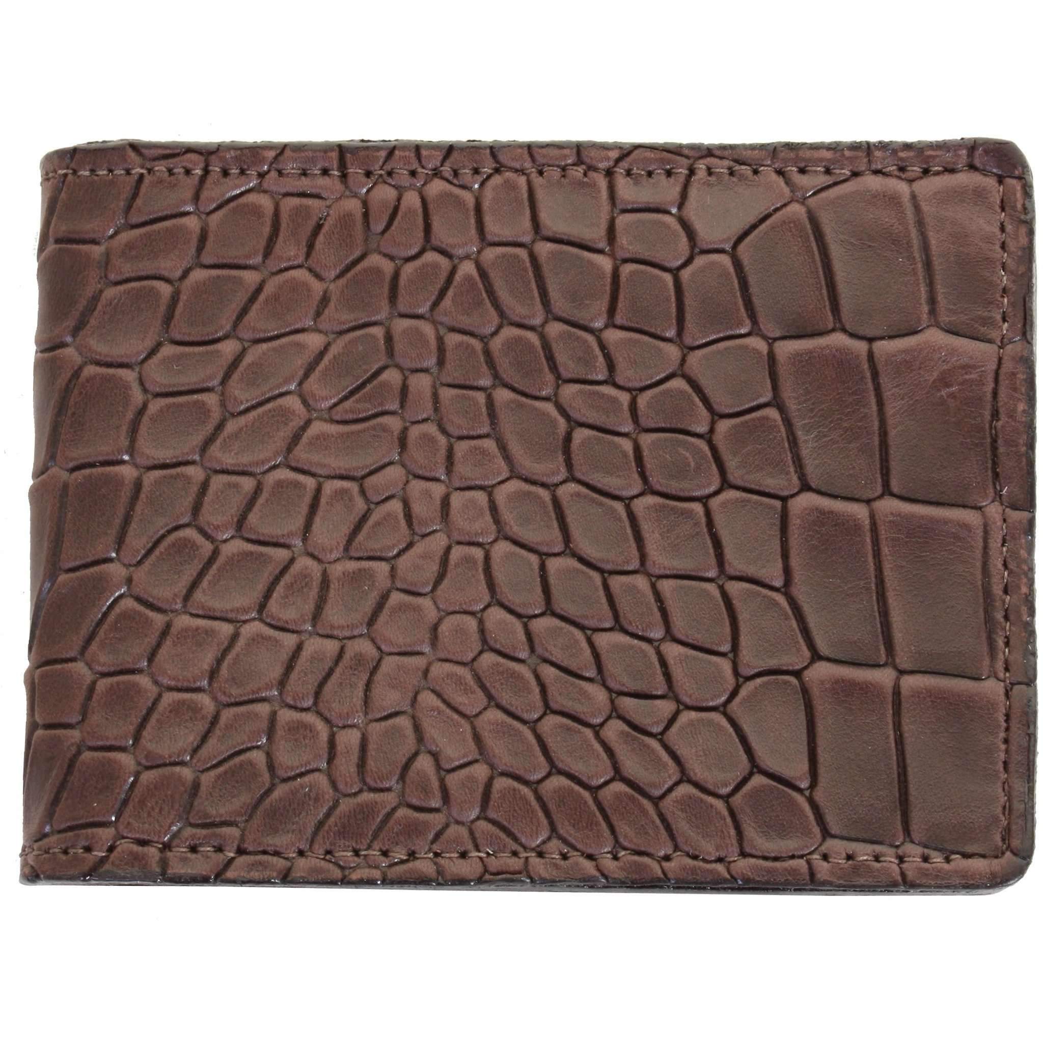 Bf33 - Brown Diamond Back Crocodile Print Mens Bifold Wallet Wallet