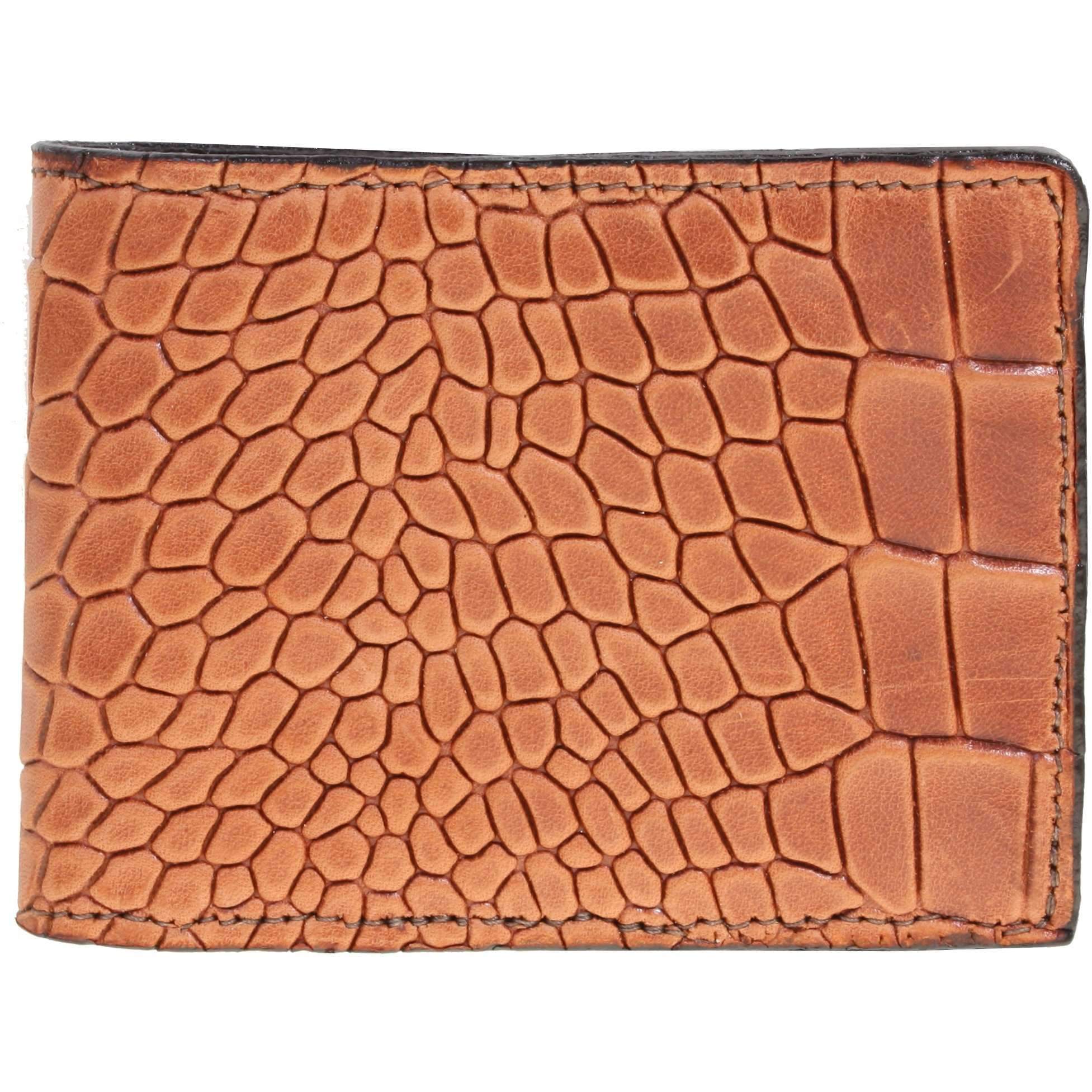 Bf35 - Cognac Diamond Back Crocodile Print Mens Bifold Wallet Wallet