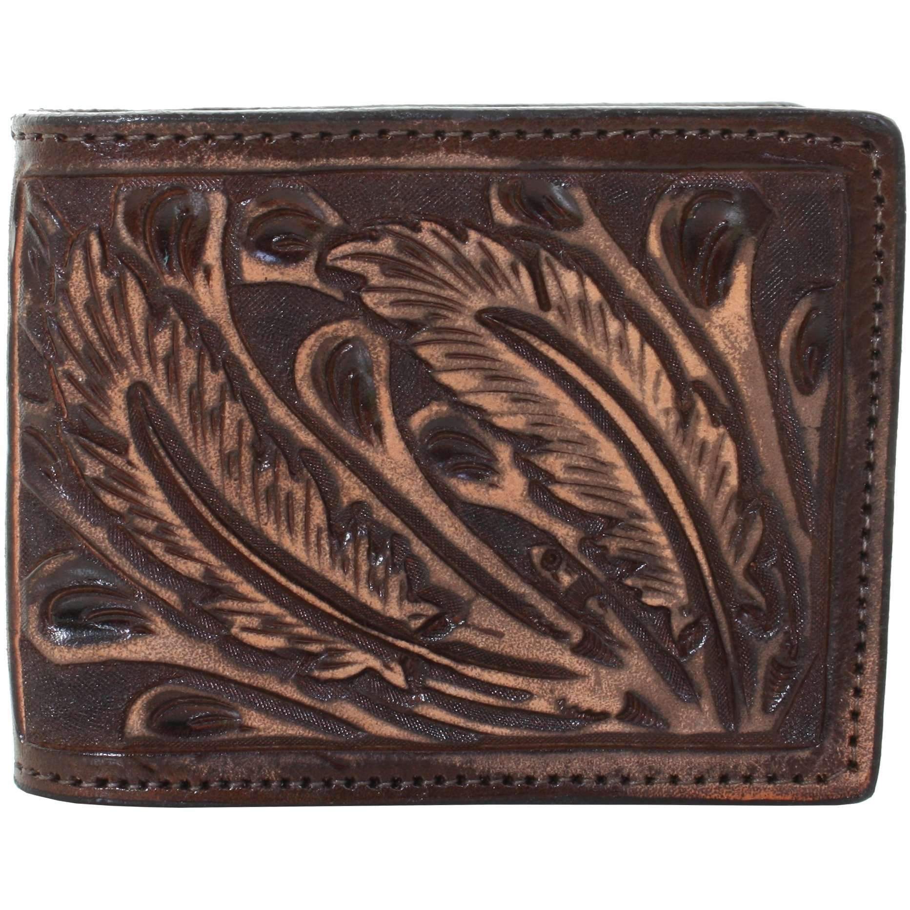 Bf42 - Brown Vintage Tooled Mens Bifold Wallet Wallet