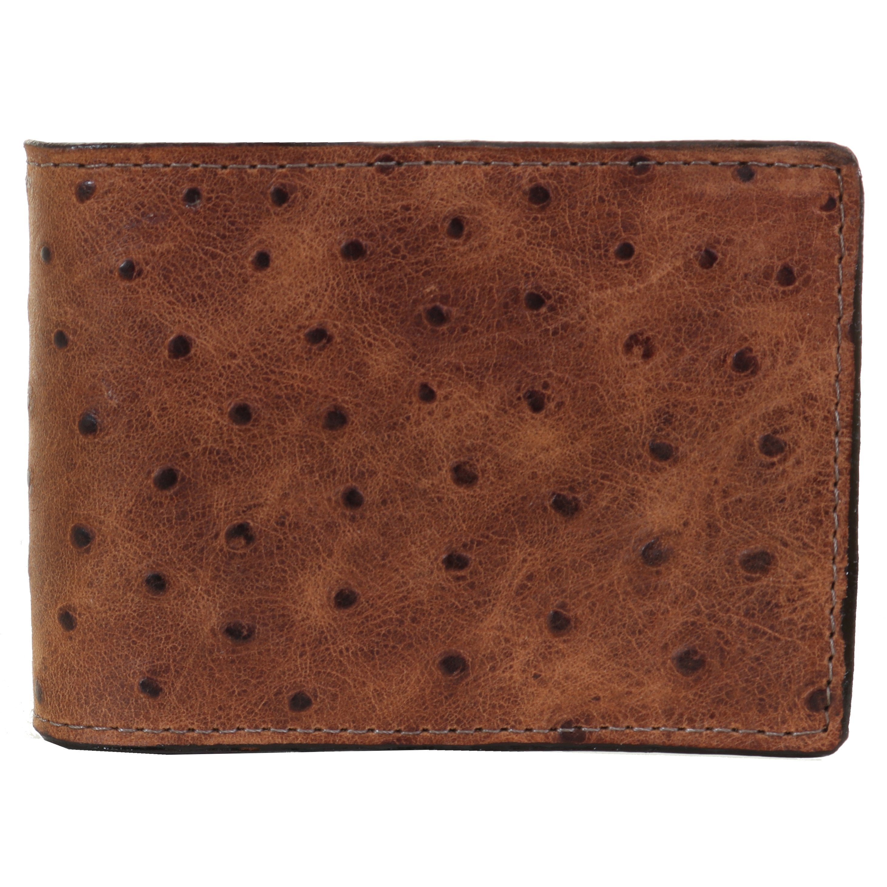 Bf45 - Vintage Cognac Ostrich Print Bifold Wallet Wallet