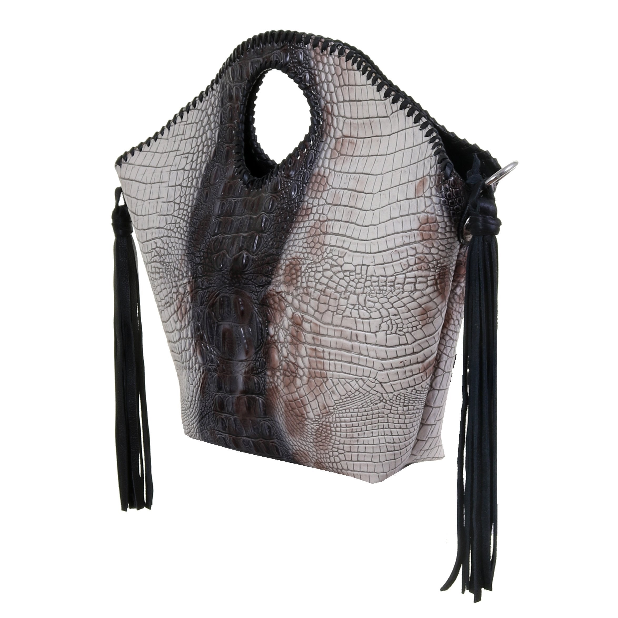 Bol05 - Zebra Crocodile Print Leather Bolsa Bag Handbag