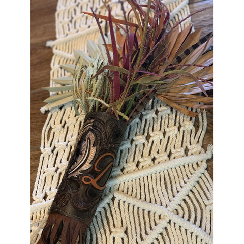 BOUQUETWRAP01 - Chocolate Tooled Feather Bouquet Wrap w/Fringe