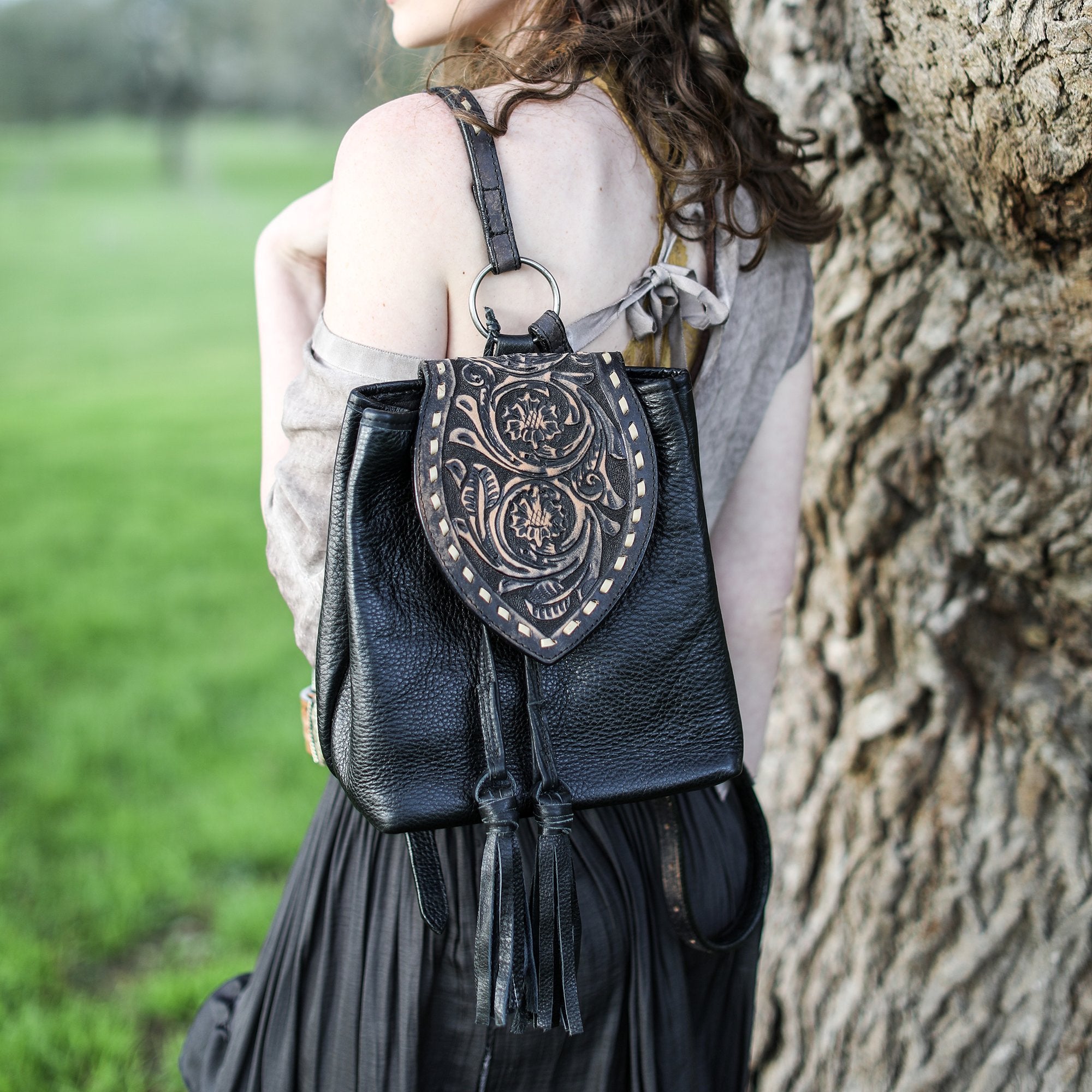 Bp06 - Black Chap Backpack Handbag