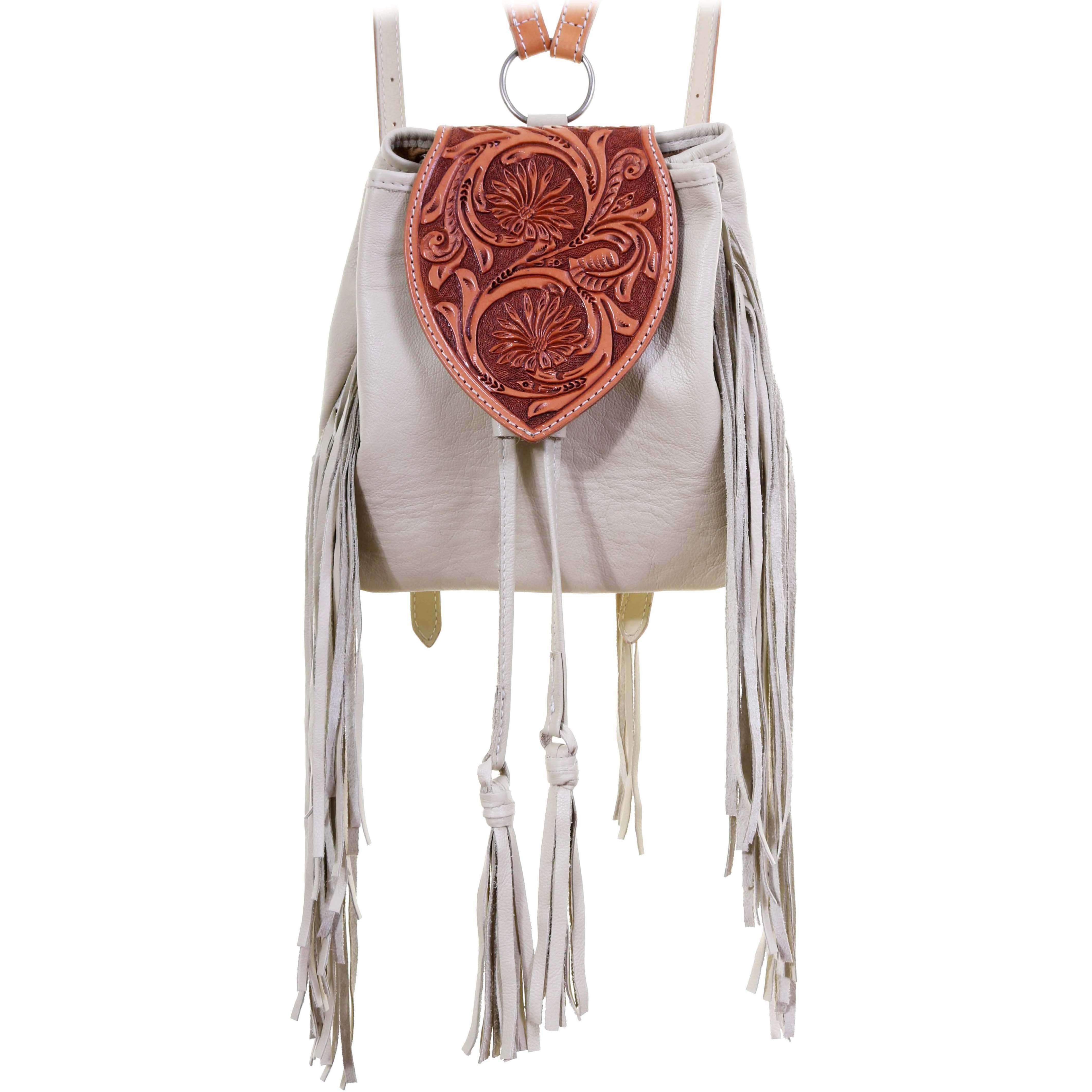 Bp08 - Egg Shell Daisy Tooled Backpack Handbag