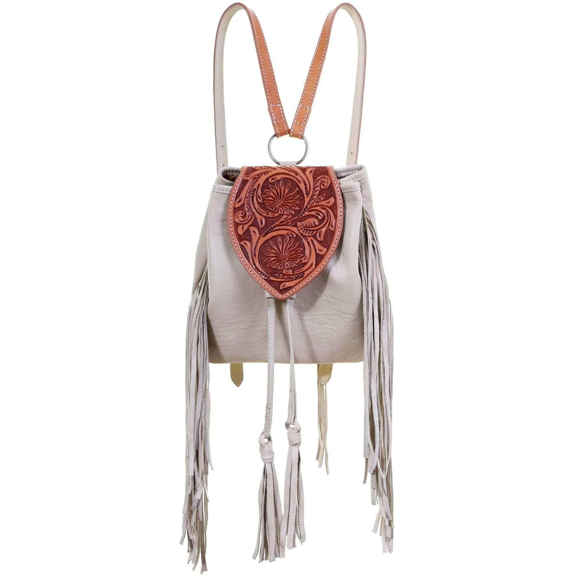 Bp08 - Egg Shell Daisy Tooled Backpack Handbag