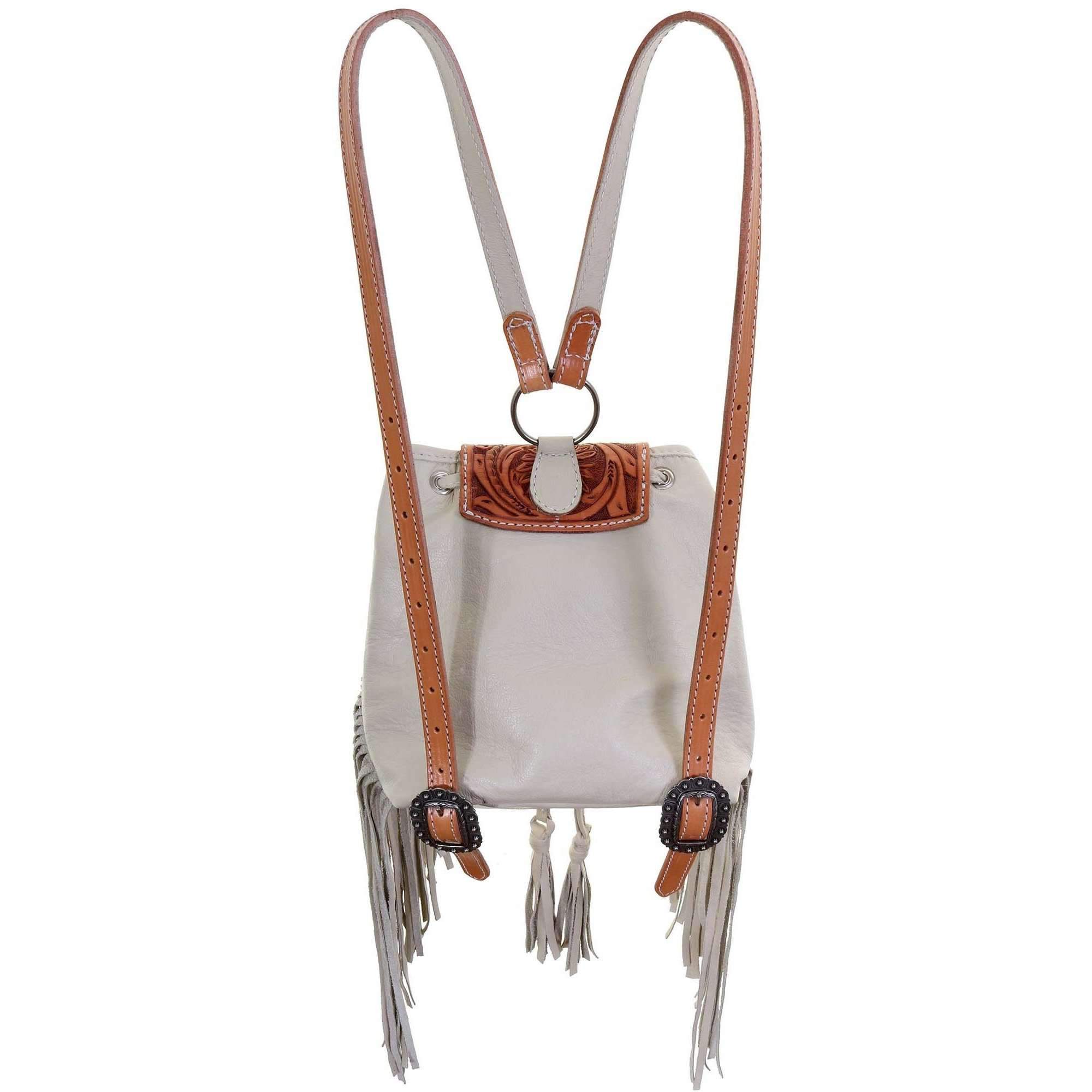 Bp08 - Egg Shell Daisy Tooled Backpack Handbag