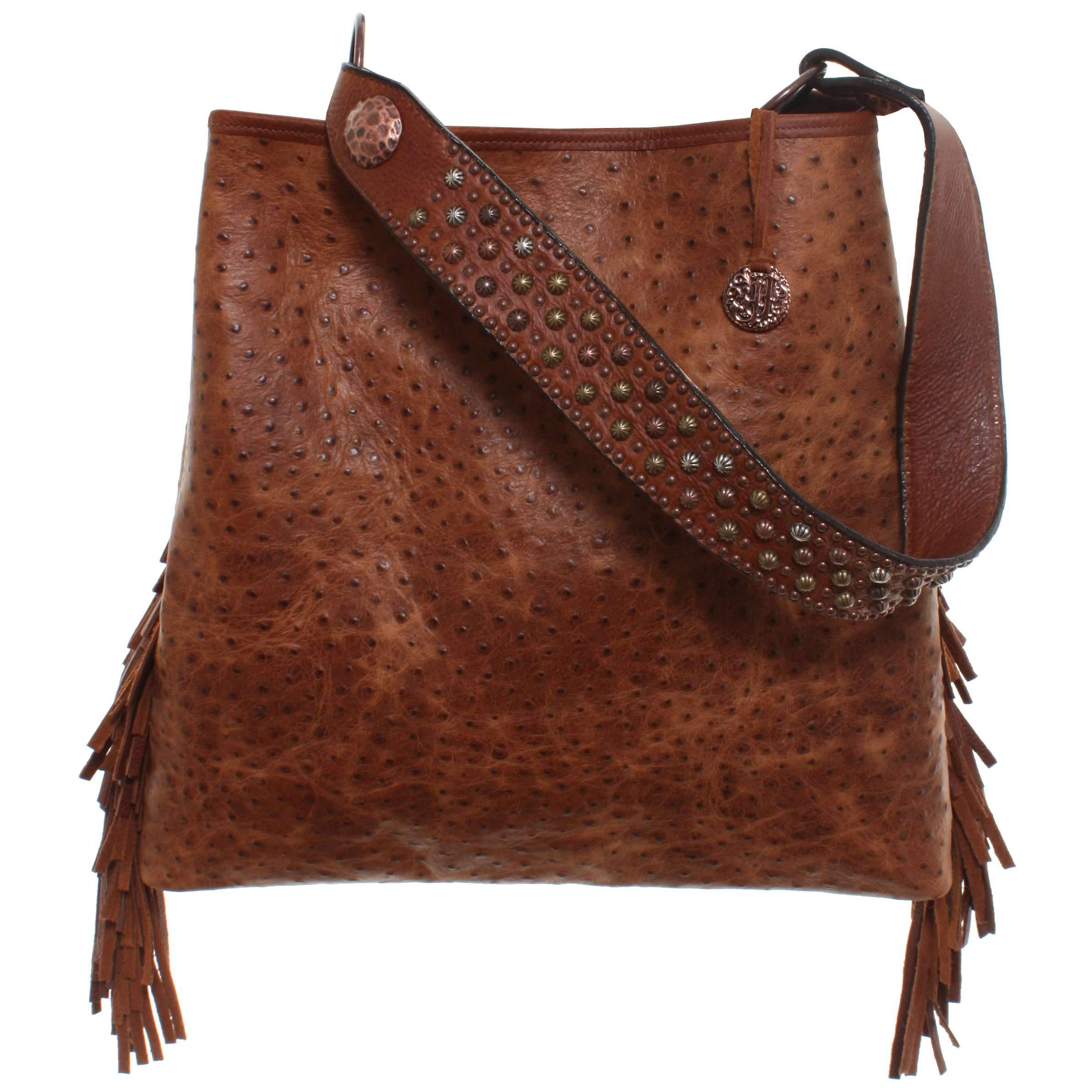 Bt123 - Vintage Cognac Ostrich Big Tote Handbag