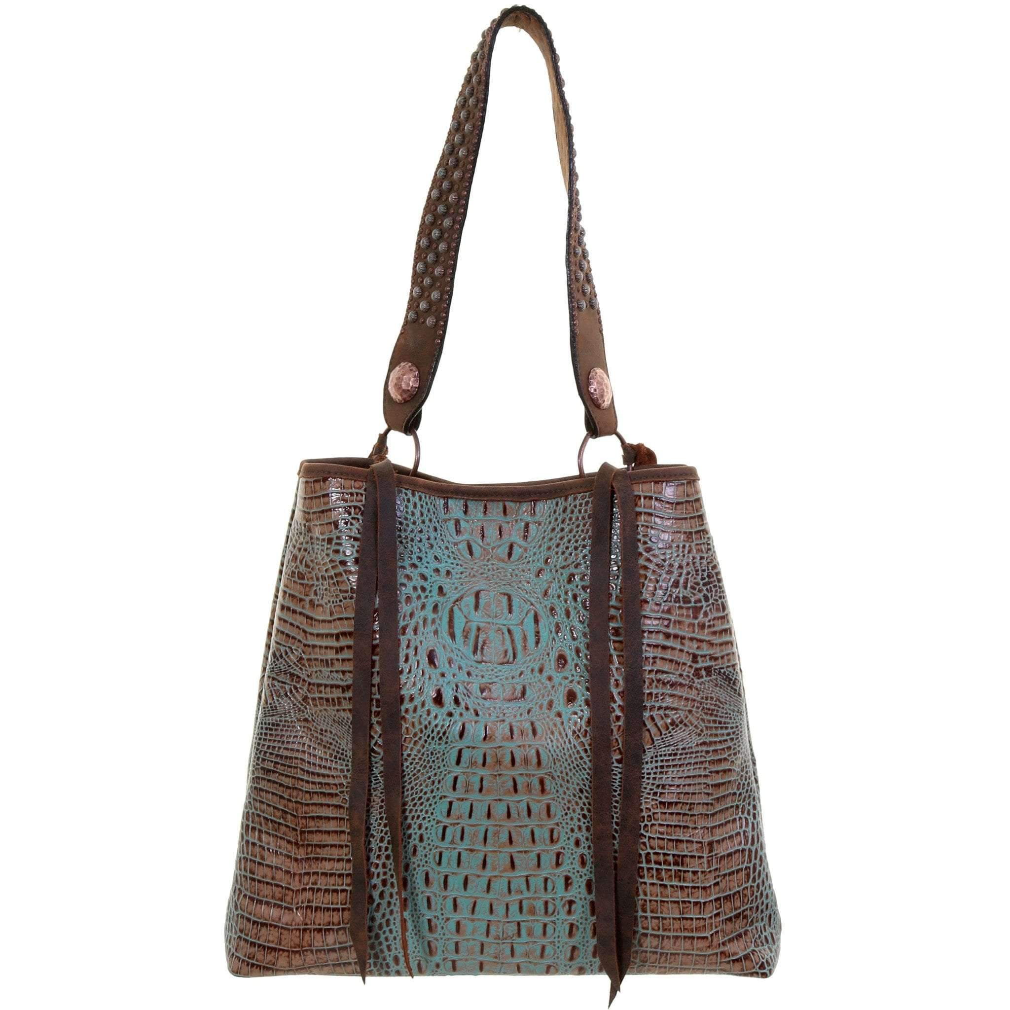 Bt147 - Vintage Mint Crocodile Print Big Tote Handbag