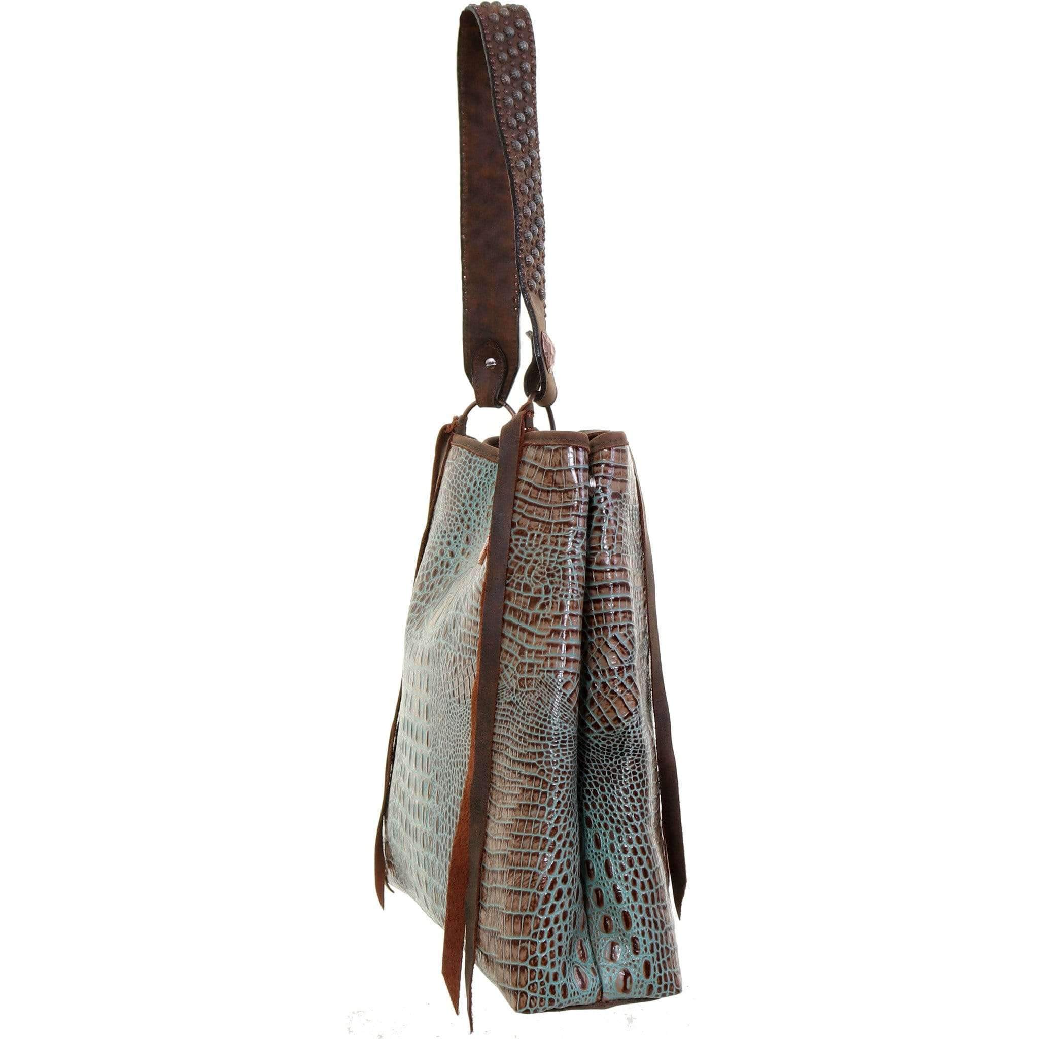 Bt147 - Vintage Mint Crocodile Print Big Tote Handbag