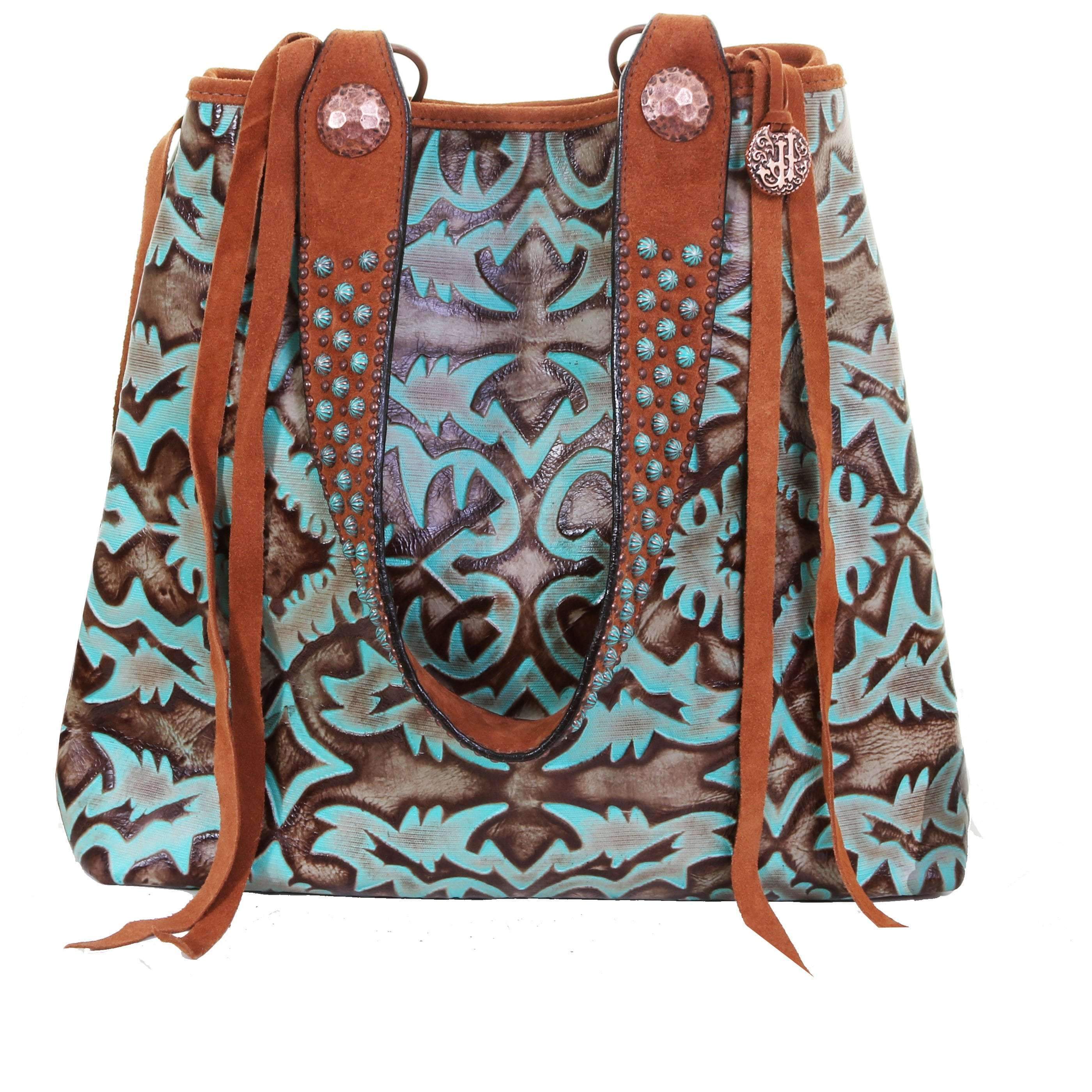 Bt148 - Turquoise/brown Laredo Big Tote Handbag