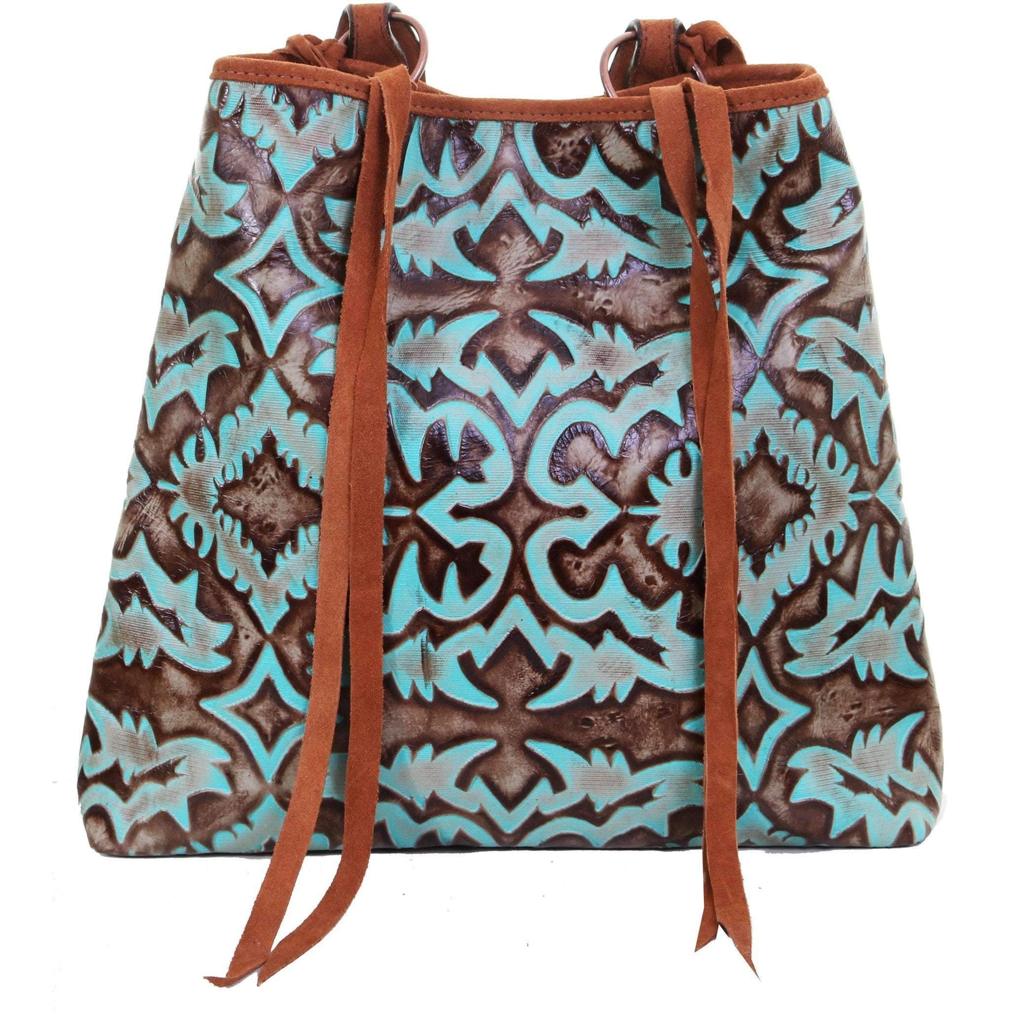 Bt148 - Turquoise/brown Laredo Big Tote Handbag