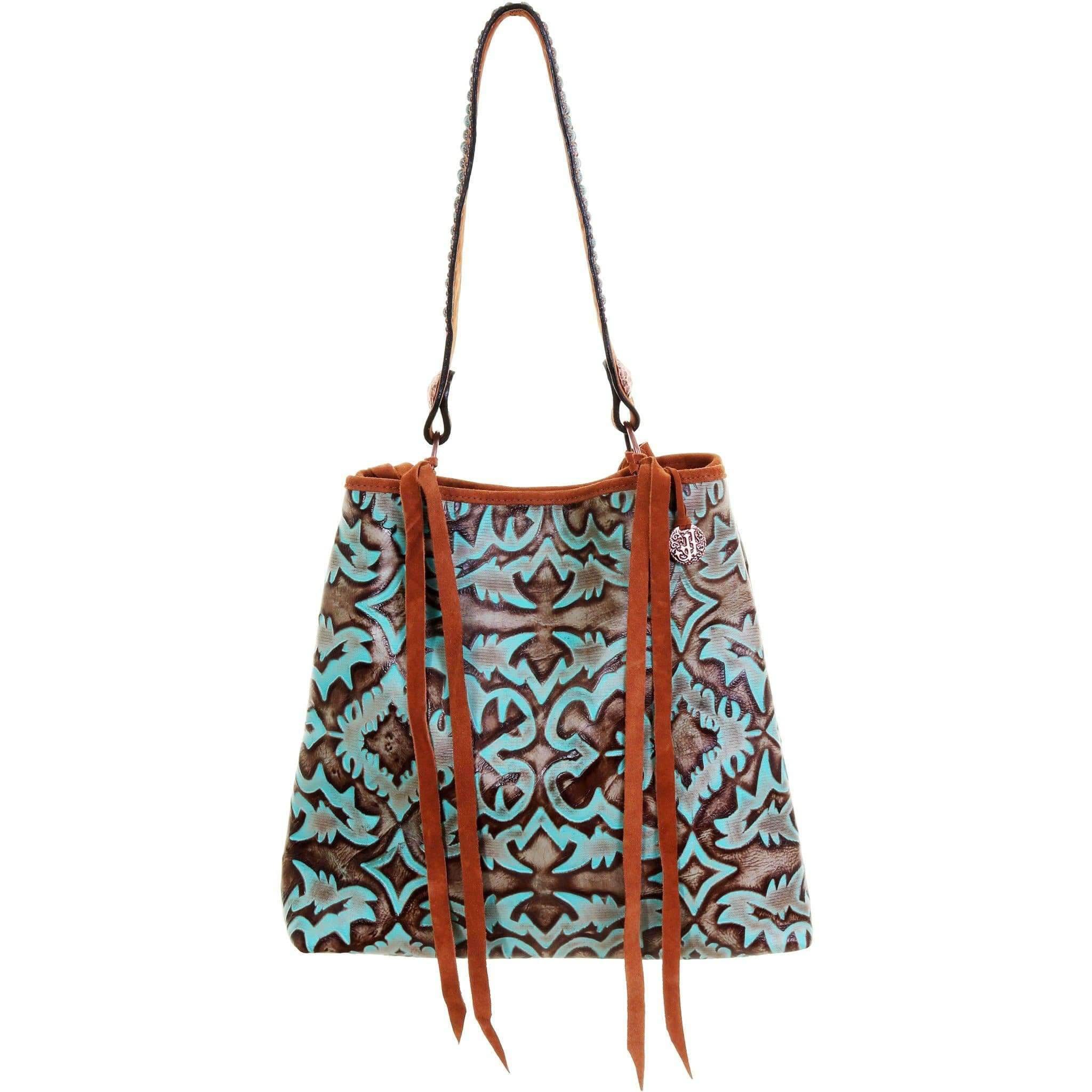 Bt148 - Turquoise/brown Laredo Big Tote Handbag