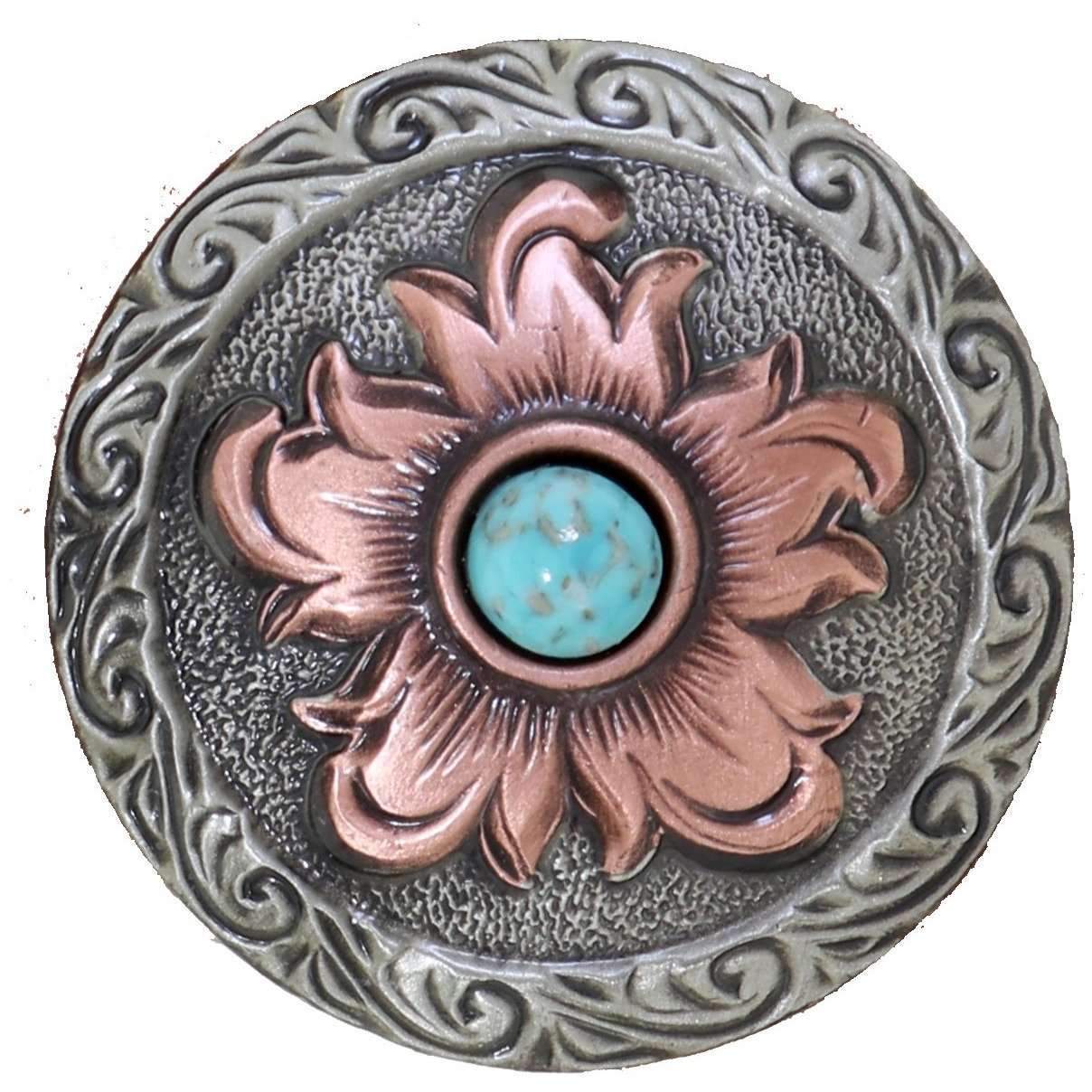 C1587 - Copper Floral Antique Silver Crystal Concho Concho