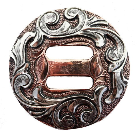 C1603-S - Slotted Antique Copper & Silver Scroll Concho Concho