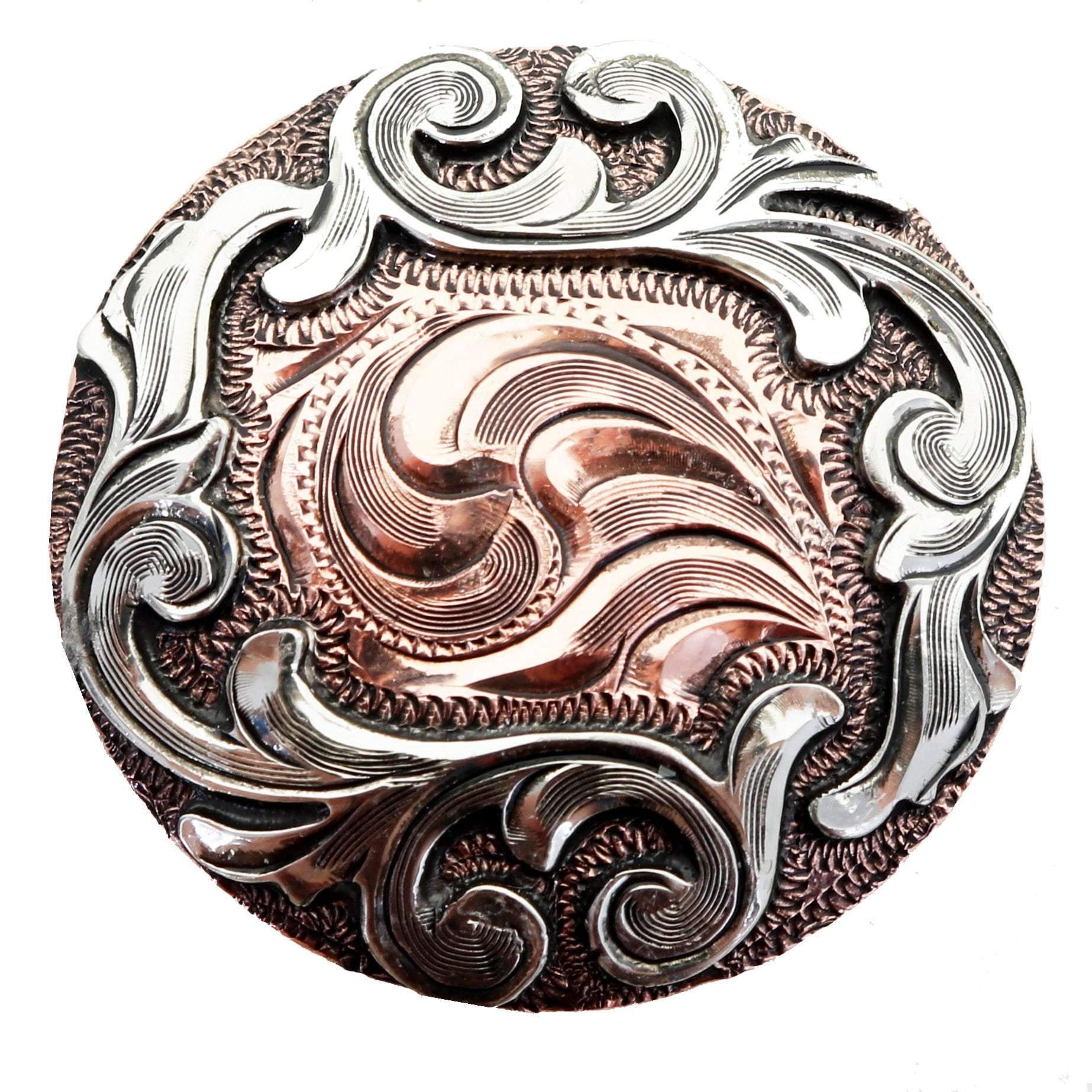 C1602 - Antique Copper & Silver Scroll Concho Concho