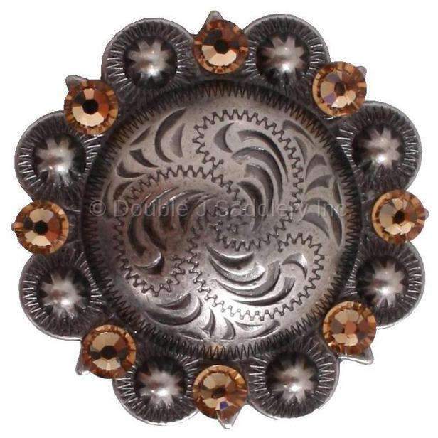 C332A-Cs16 - Antique Silver Berry Concho With Light Colorado Crystals Concho