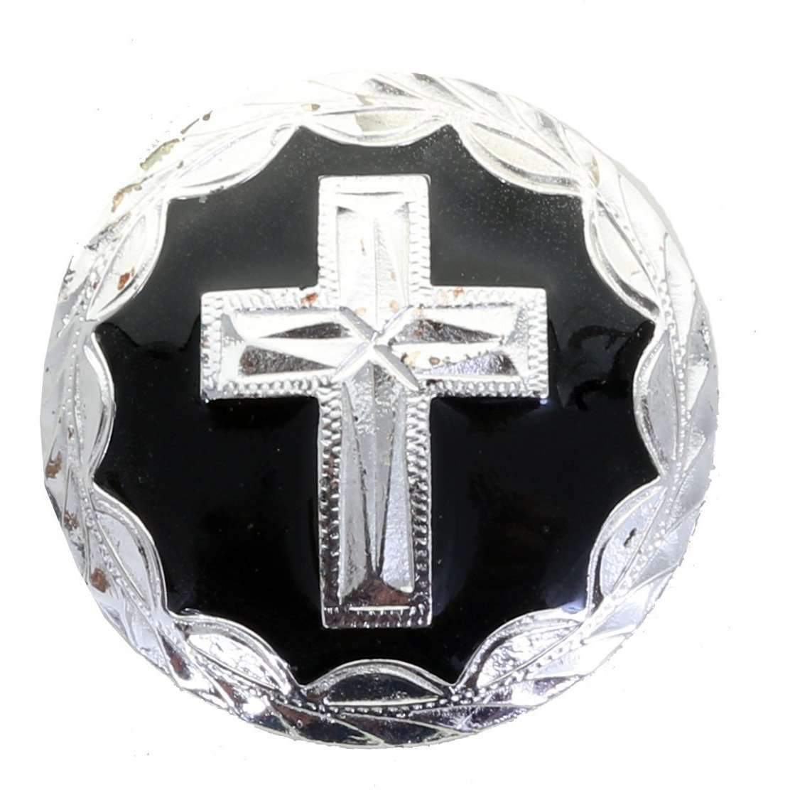 C390 - Silver Cross Black Background Concho Concho
