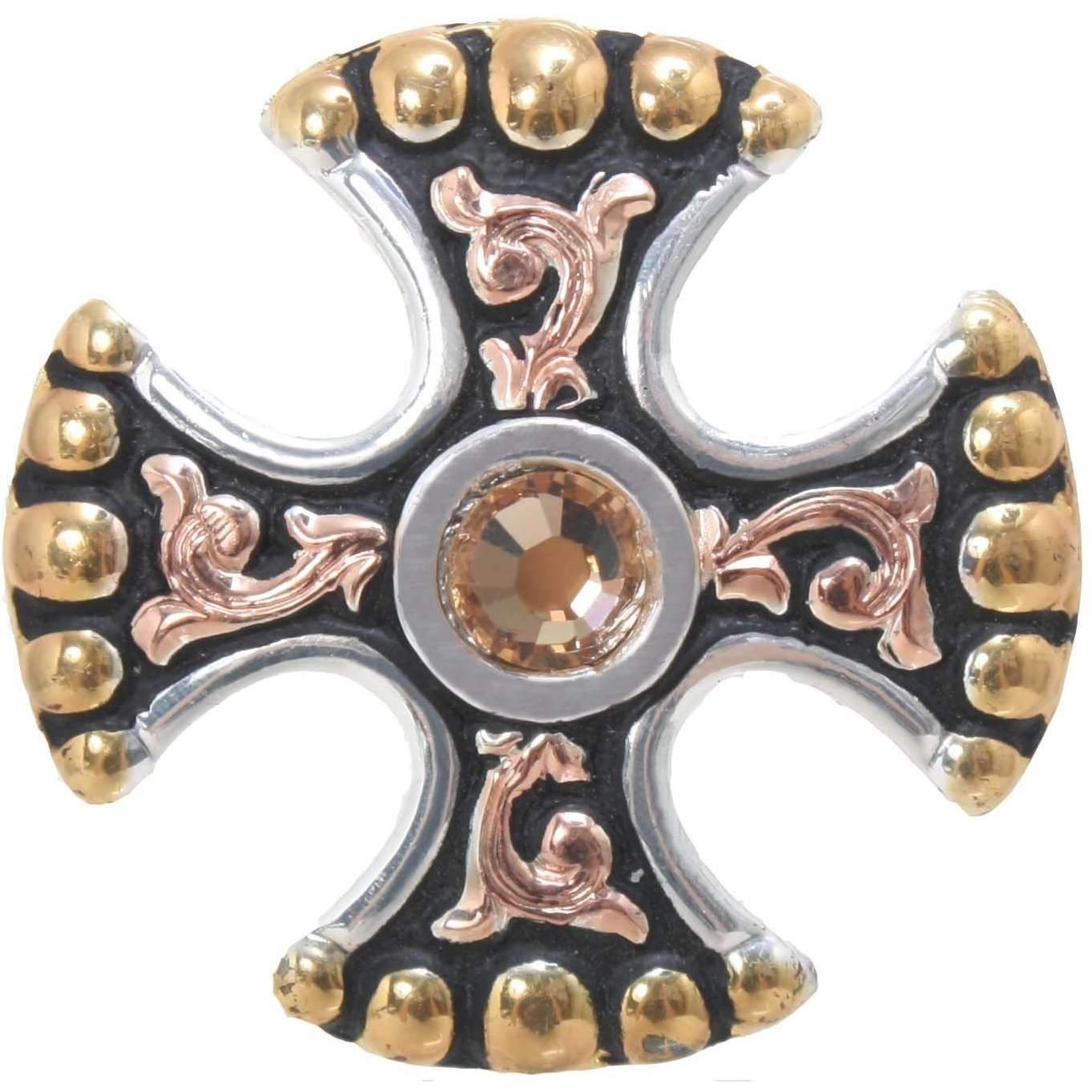 C470 - Multi Color Maltese Cross Concho With Black Background Concho