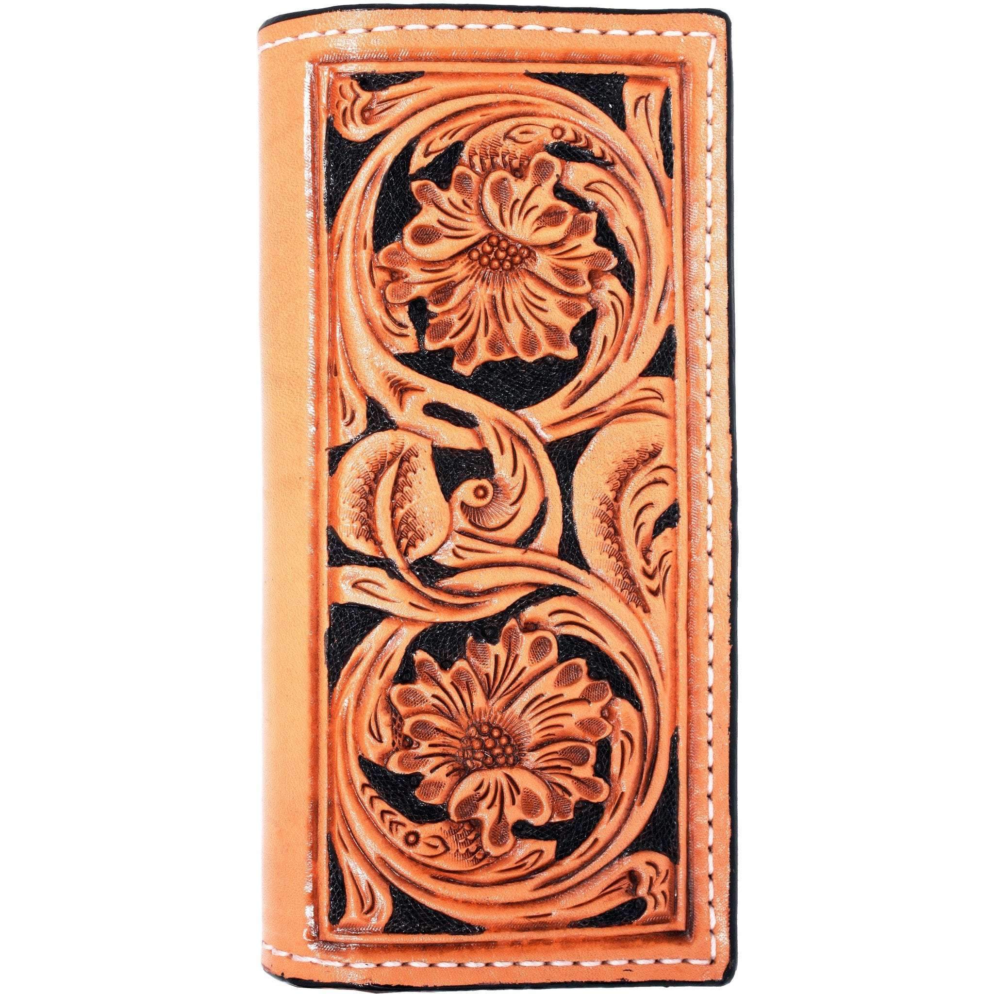 Cb04A - Hand-Tooled Checkbook Wallet Wallet
