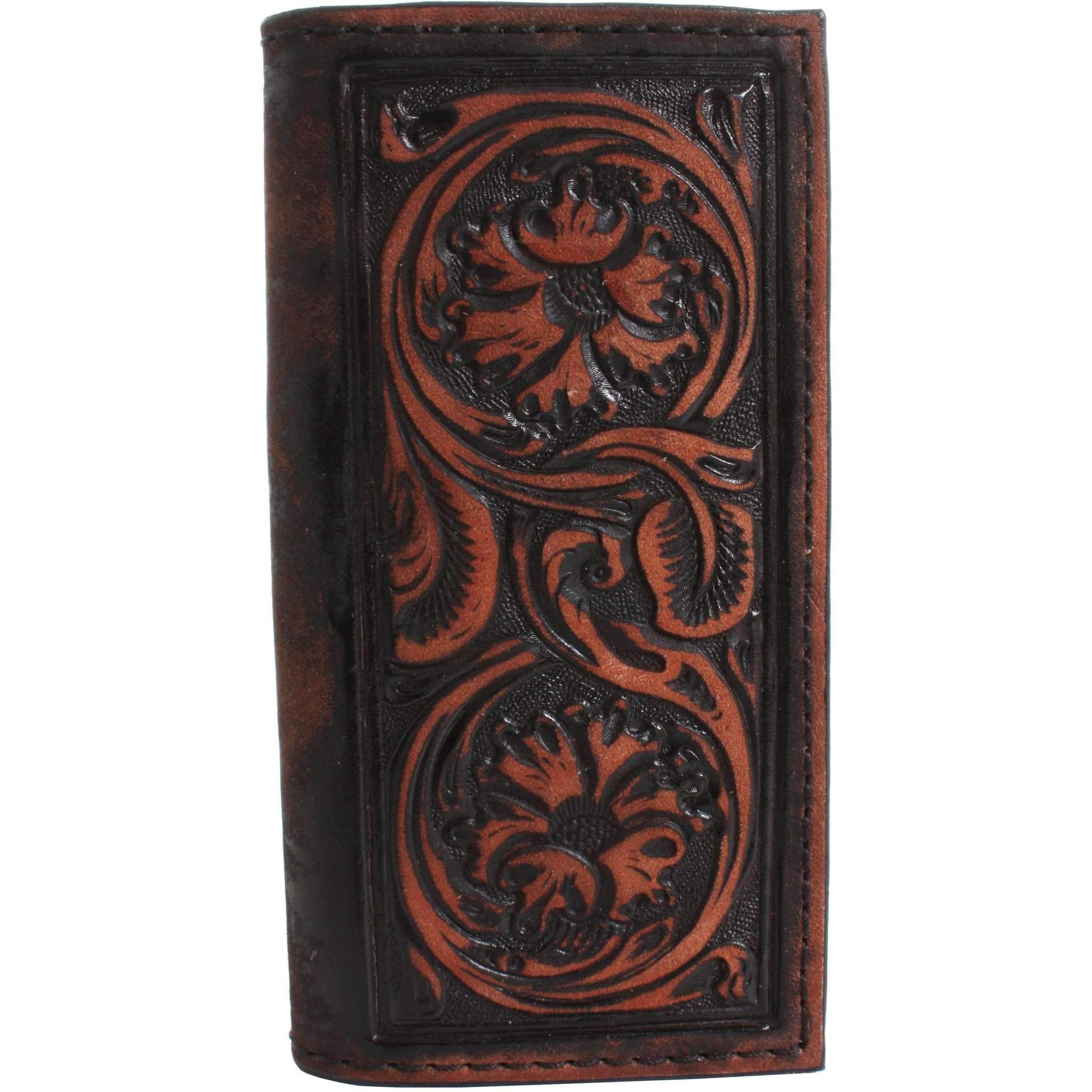 Cb37 - Black Vintage Tooled Checkbook Wallet Wallet