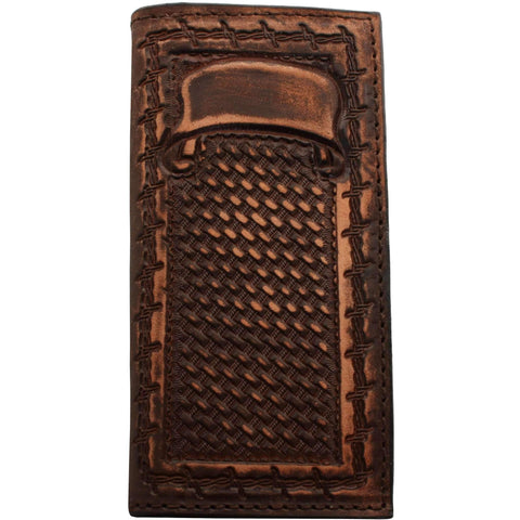 Cb40 - Brown Vintage Tooled Checkbook Wallet Wallet