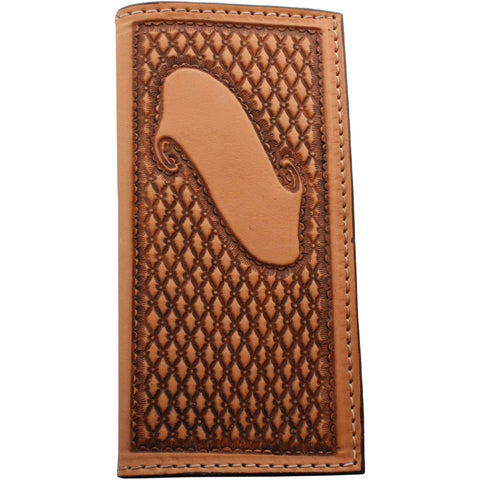 Cb41 - Natural Leather Diamond Tooled Checkbook Wallet Wallet