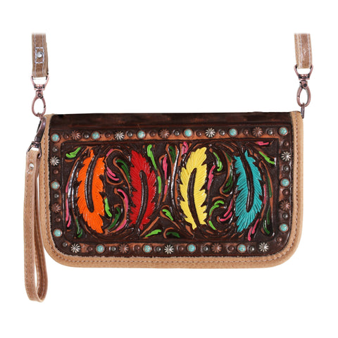 CO144 - Brown Vintage Painted Feather Clutch Organizer