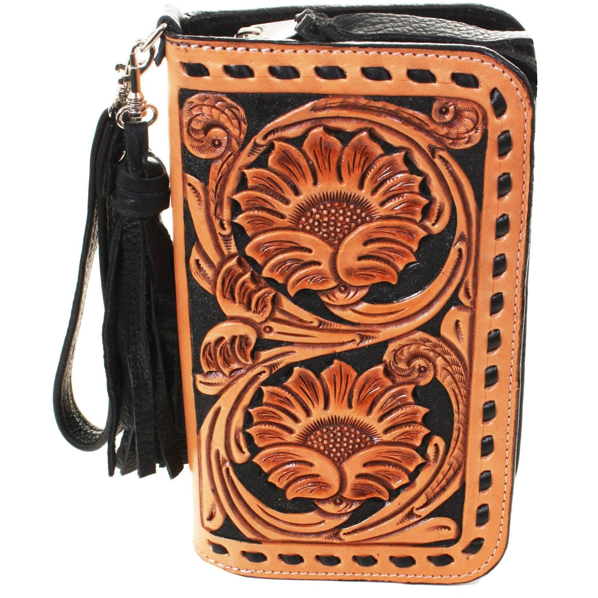 Co151 - Sunflower Tooled Clutch Organizer Handbag